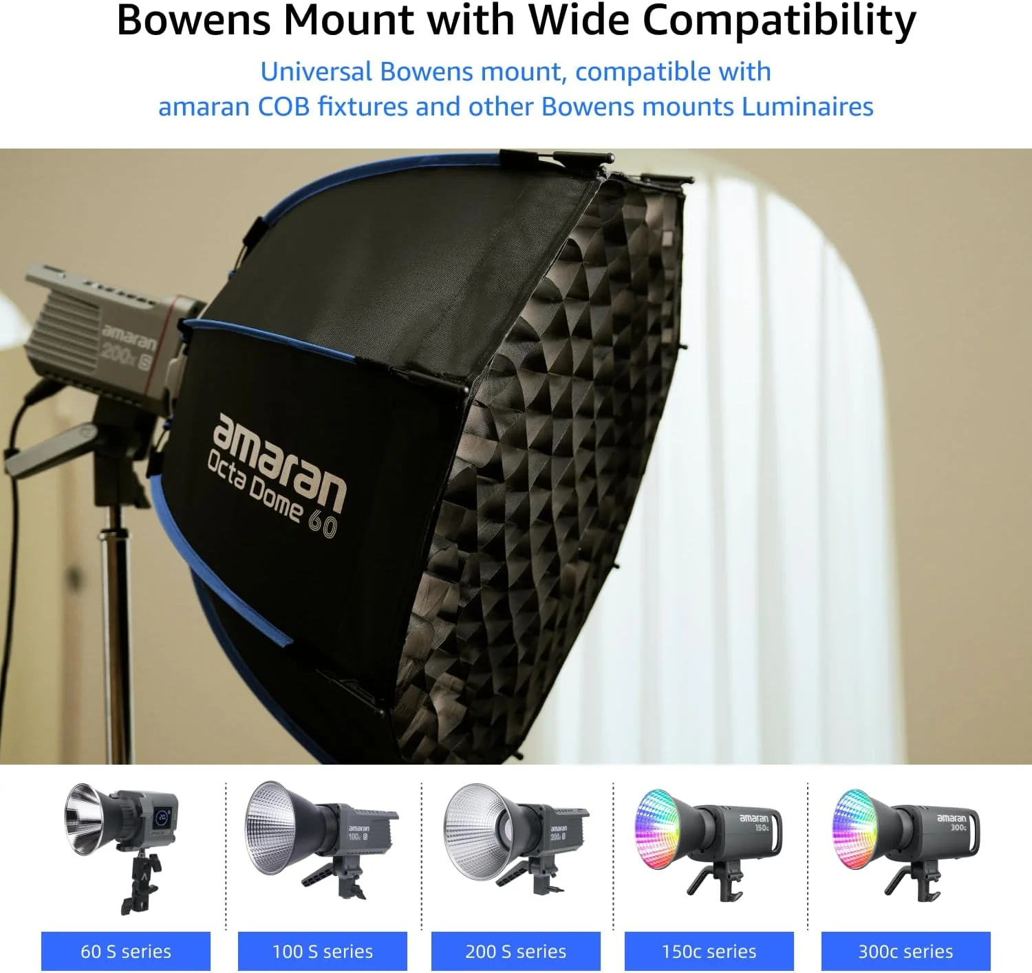 آماران اکتا دوم 60 سافت باکس هشت ضلعی با مانت بوئنز 60 سانتی متر، راه اندازی سریع و آسان، شکل دهنده نور به همراه دیفیوزر و لانه زنبوری برای عکاسی پرتره و مصاحبه، قابل حمل با کیف