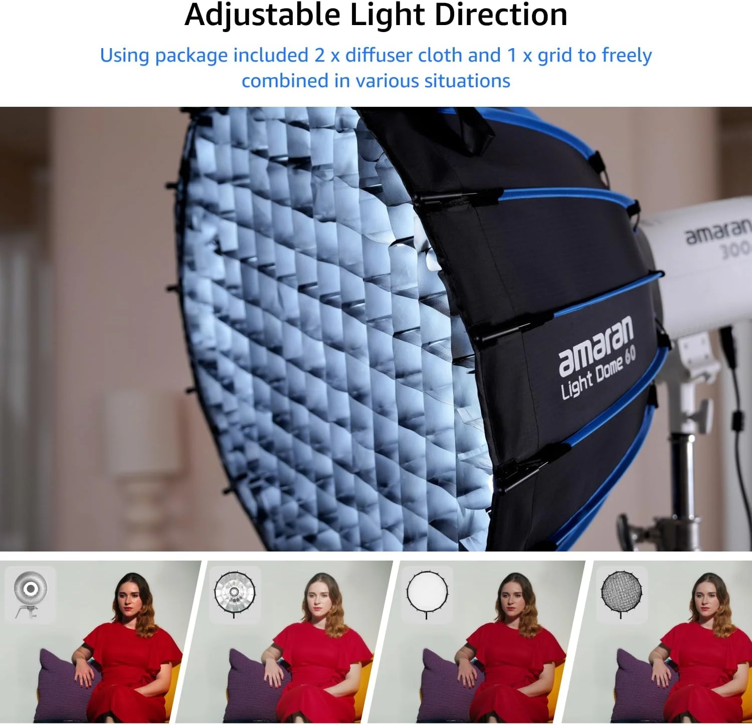 آماران لایت Dome 60، سافت باکس 60 سانتی متری 16 ضلعی گرد با طراحی رهاسازی سریع، مانت Bowens برای اصلاح نور نرم برای پرتره، مصاحبه و ساخت ویدیو