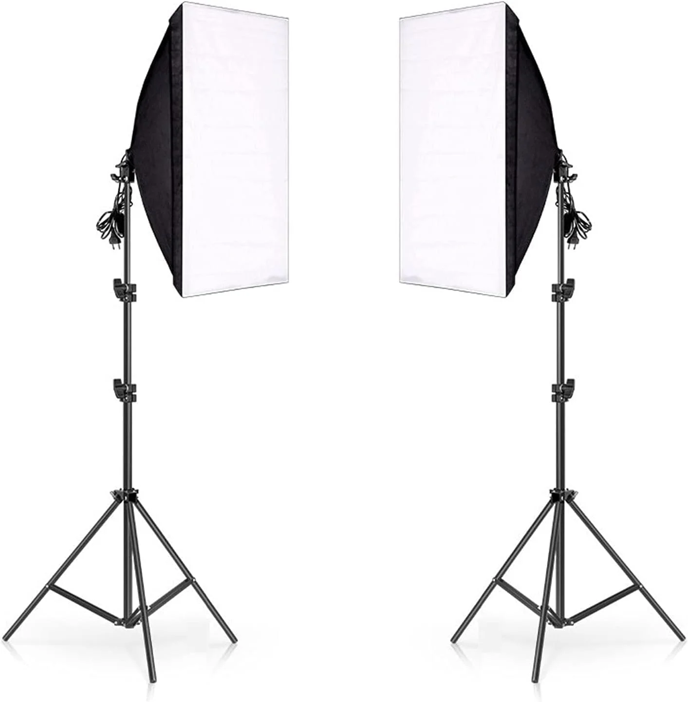کیت نورپردازی سافت باکس ALISSA، دو عدد با پایه های نور آلومینیومی قابل تنظیم - نورهای استودیویی عکاسی برای پرتره، ویدیو، پخش زنده و عکاسی محصول (50x70 سانتی متر) (لامپ ها شامل نمی شوند)