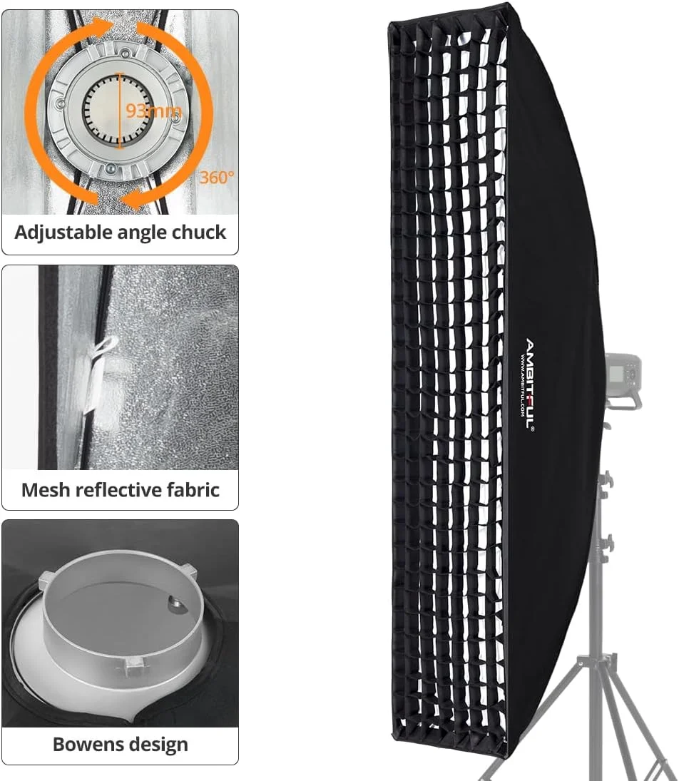 شانه عسلی لانه زنبوری AMBITFUL با مانت بوونز برای فلاش استودیویی، بسته 2 عددی، 35 در 160 سانتی متر