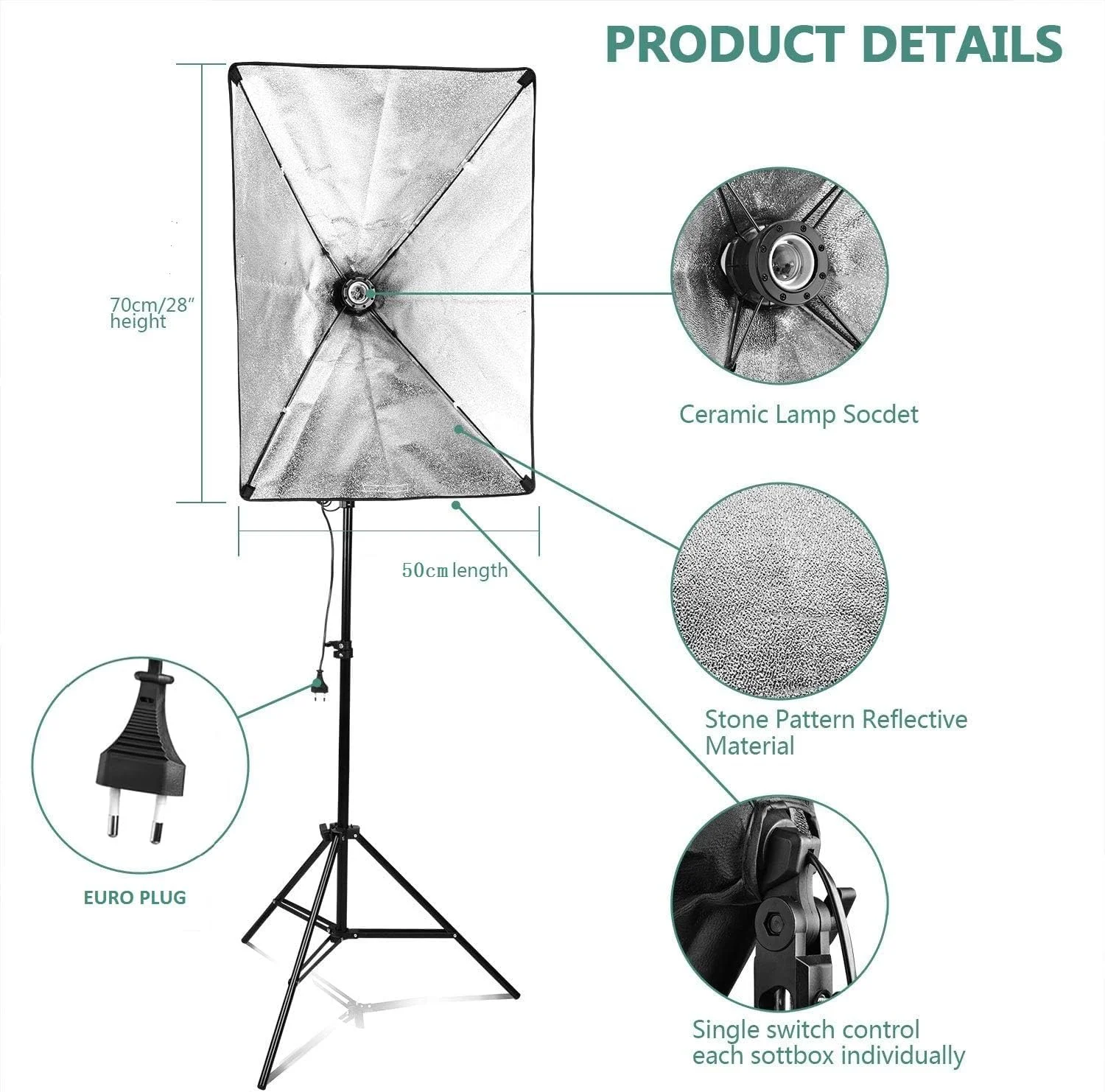 کیت نورپردازی سافت باکس ALISSA، دو عدد با پایه های نور آلومینیومی قابل تنظیم - نورهای استودیویی عکاسی برای پرتره، ویدیو، پخش زنده و عکاسی محصول (50x70 سانتی متر) (لامپ ها شامل نمی شوند)