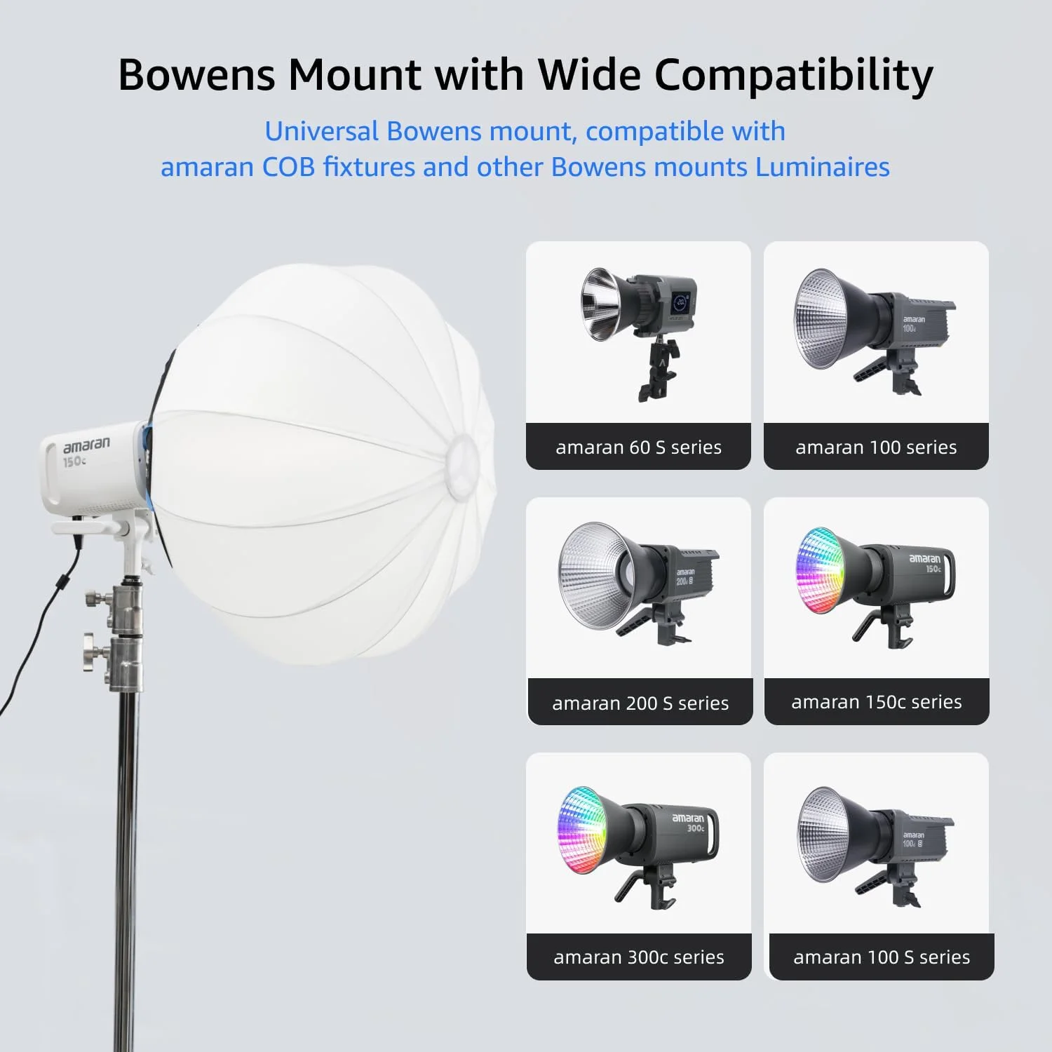 نرم باکس کروی ۶۵ سانتی متری Amaran Lantern با مانت بوئنز، نورپردازی ۳۶۰ درجه برای استودیو خانگی و تولید ویدیو، طراحی مونتاژ سریع برای نصب آسان، شامل کیف حمل