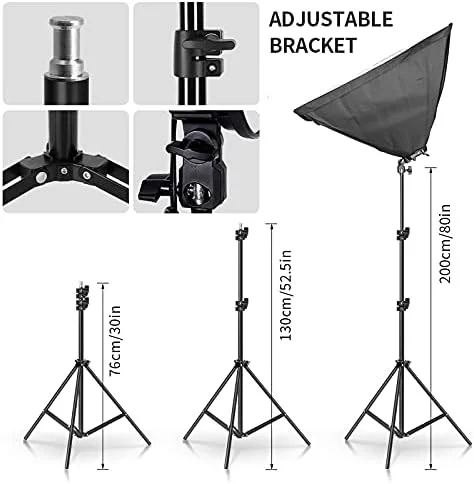 AECAM - کیت سافت باکس استودیوی عکس 4 تکه LED 15W، کیت نورپردازی عکاسی، لوازم جانبی عکس دوربین، 1 عدد پایه نور، 1 عدد سافت باکس برای (جعبه)