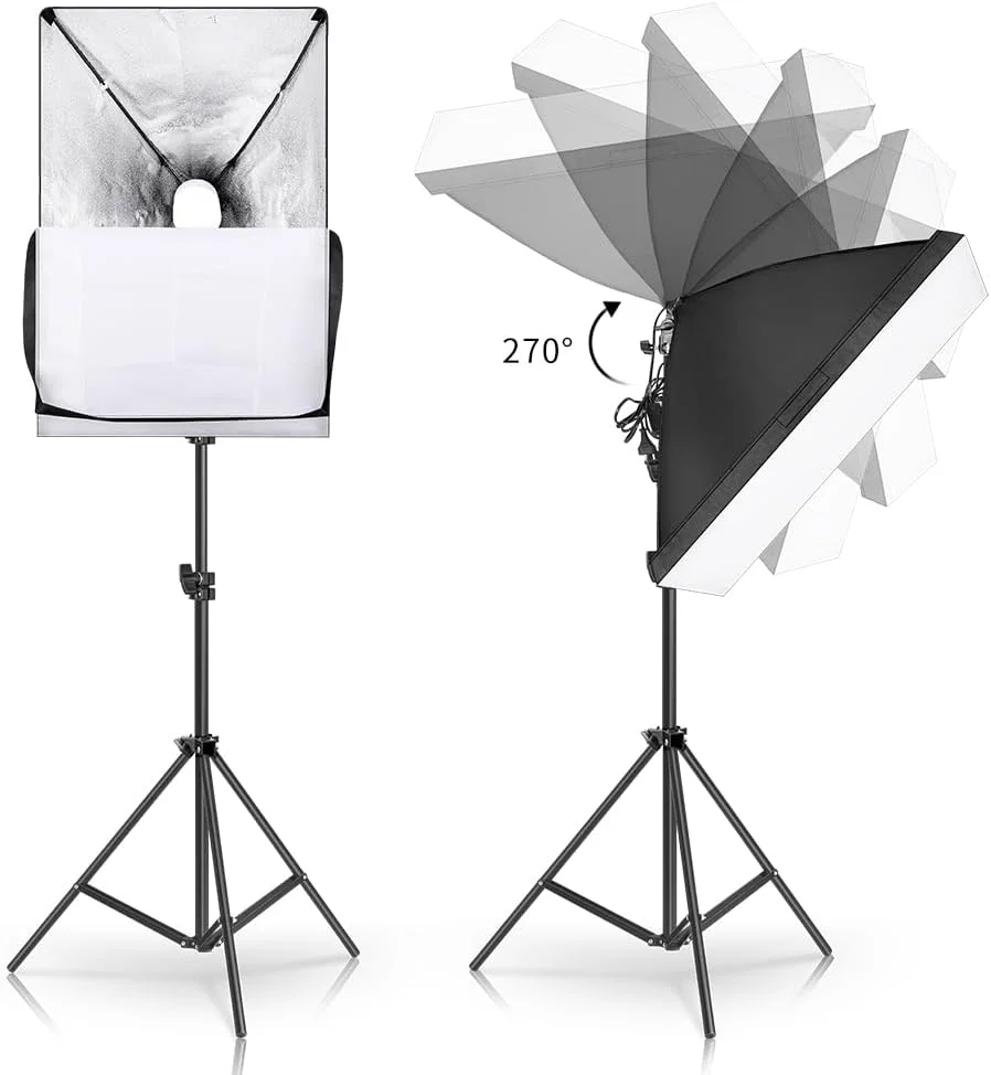 AECAM - کیت استودیویی جعبه نور سافت باکس عکس، نورپردازی تک لامپ ال ای دی به همراه سه پایه، سافت باکس عکاسی، لوازم جانبی فلش E27 (SH-RGX-01-02)