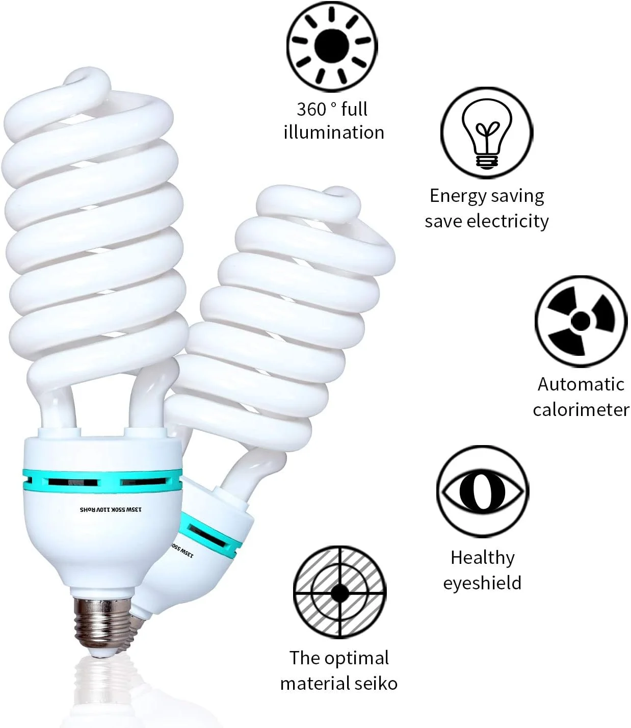 AECAM - سافت باکس نورپردازی لامپ عکاسی 4 عددی 135 وات 5500K نور متعادل CFL نور روز برای استودیوی عکس و فیلم (4 عدد لامپ 135 وات)