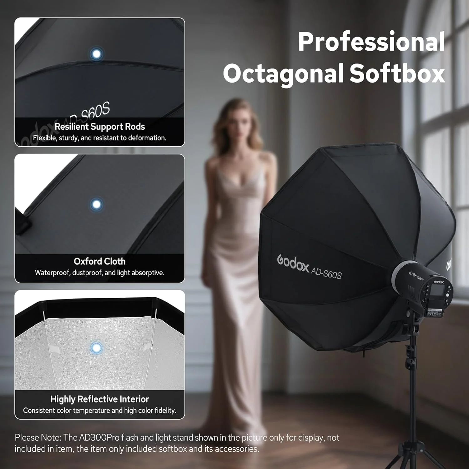 سافت باکس پرتابل گودکس AD-S60S با قطر 60 سانتی متر، پایه گودکس برای فلاش های AD400Pro و AD300Pro