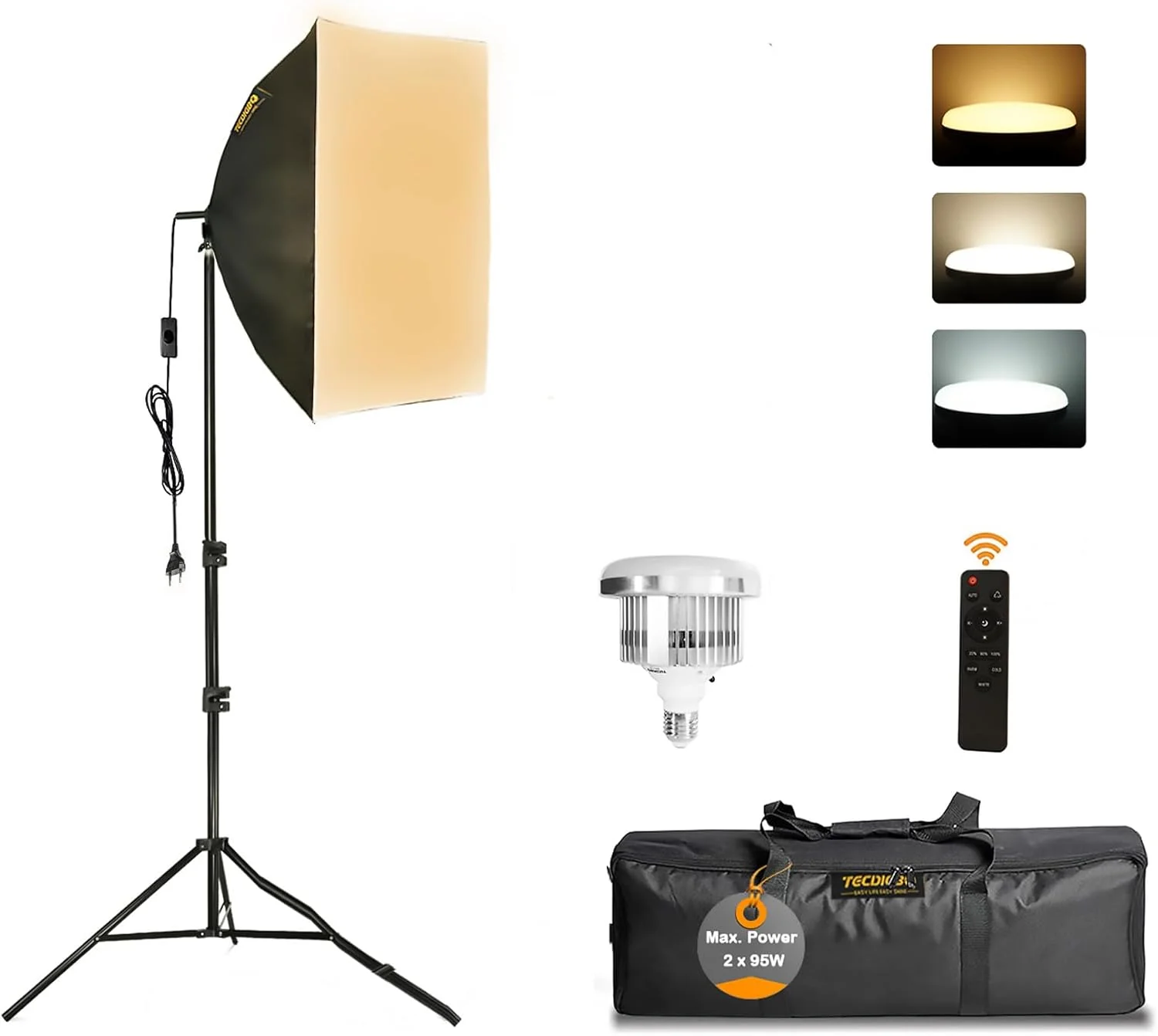 ست سافت باکس استودیوی عکس، ست نورپردازی ال ای دی 85 وات 40x40 سانتی متر با چراغ های استودیویی E27 3000-6500 K، پایه نور کاملا قابل تنظیم، برای یوتیوب، ضبط ویدیو تیک تاک، پرتره های استودیویی، عکاسی