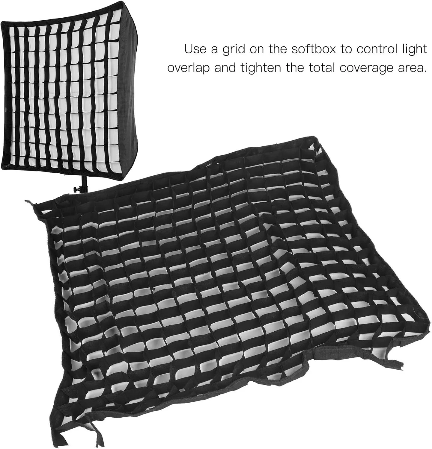 گرید لانه زنبوری سافت باکس نایلونی 80x80 سانتی‌متری با قلاب و حلقه، برای سافت باکس نور نرم 4 گوشه 80x80 سانتی‌متری