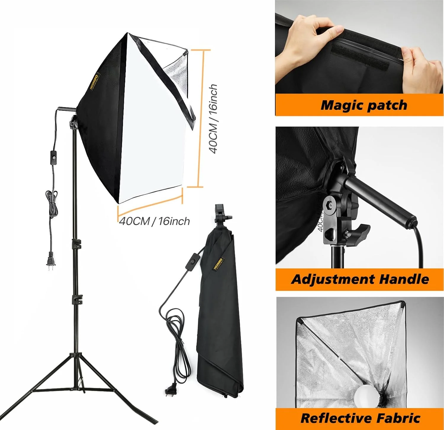 ست سافت باکس استودیوی عکس، ست نورپردازی ال ای دی 85 وات 40x40 سانتی متر با چراغ های استودیویی E27 3000-6500 K، پایه نور کاملا قابل تنظیم، برای یوتیوب، ضبط ویدیو تیک تاک، پرتره های استودیویی، عکاسی