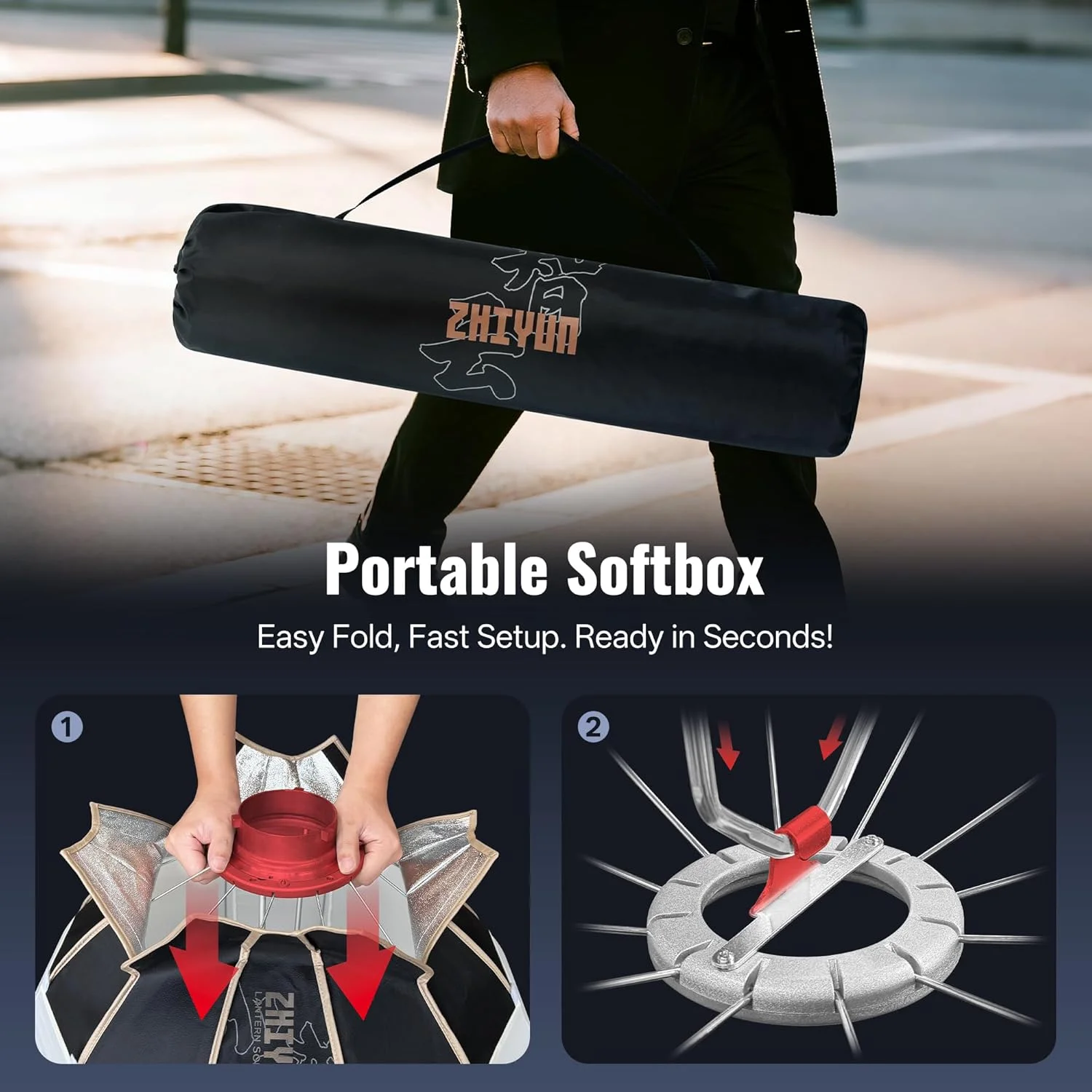 ZHIYUN [رسمی] سافت باکس فانوسی 65 سانتی متری Bowens، یونیورسال برای نور با مانت Bowens، برای نور ویدئویی حرفه ای ZHIYUN X60 / CX100 / G60 / X100 / G200 / G300