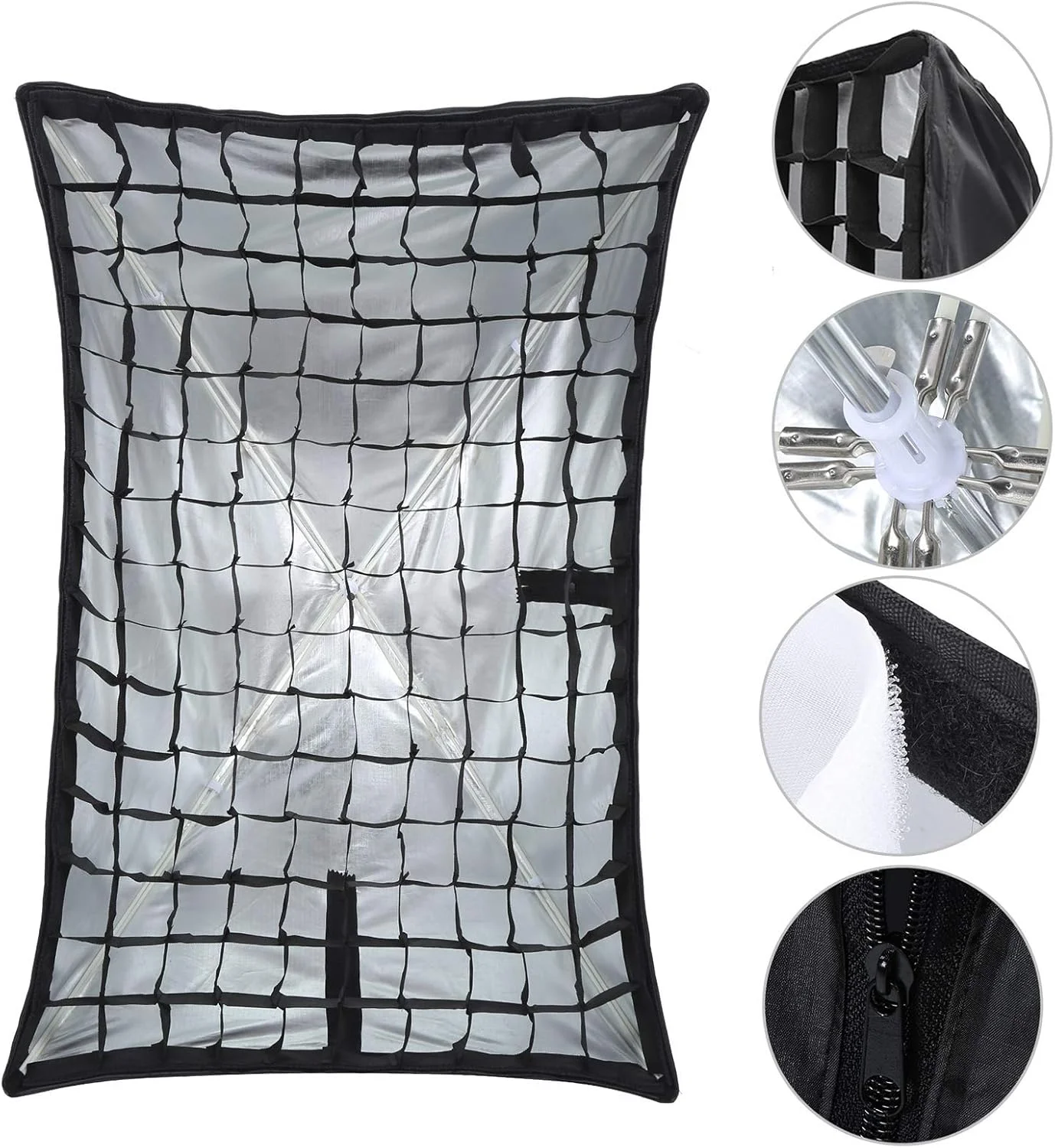 جعبه نور عکس eWINNER جهانی 60x90 سانتی متر، سافت باکس استودیویی قابل حمل، دیفیوزر چتری، رفلکتور، سافت باکس فلاش Speedlight، گرید لانه زنبوری برای استودیو، ضبط ویدئو، عکاسی پرتره و محصول