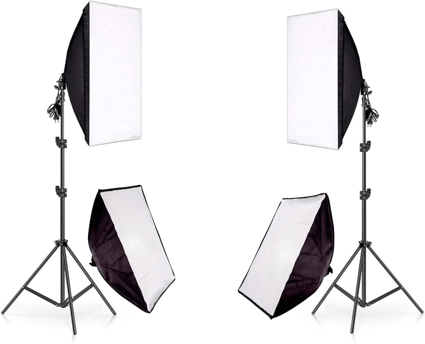 مجموعه نورپردازی سافت باکس مستطیلی شکل عکاسی eWINNER، شامل ۴ عدد سافت باکس ۵۰x۷۰ سانتی‌متری و ۲ عدد پایه نگهدارنده نور، مناسب تجهیزات استودیوی عکاسی