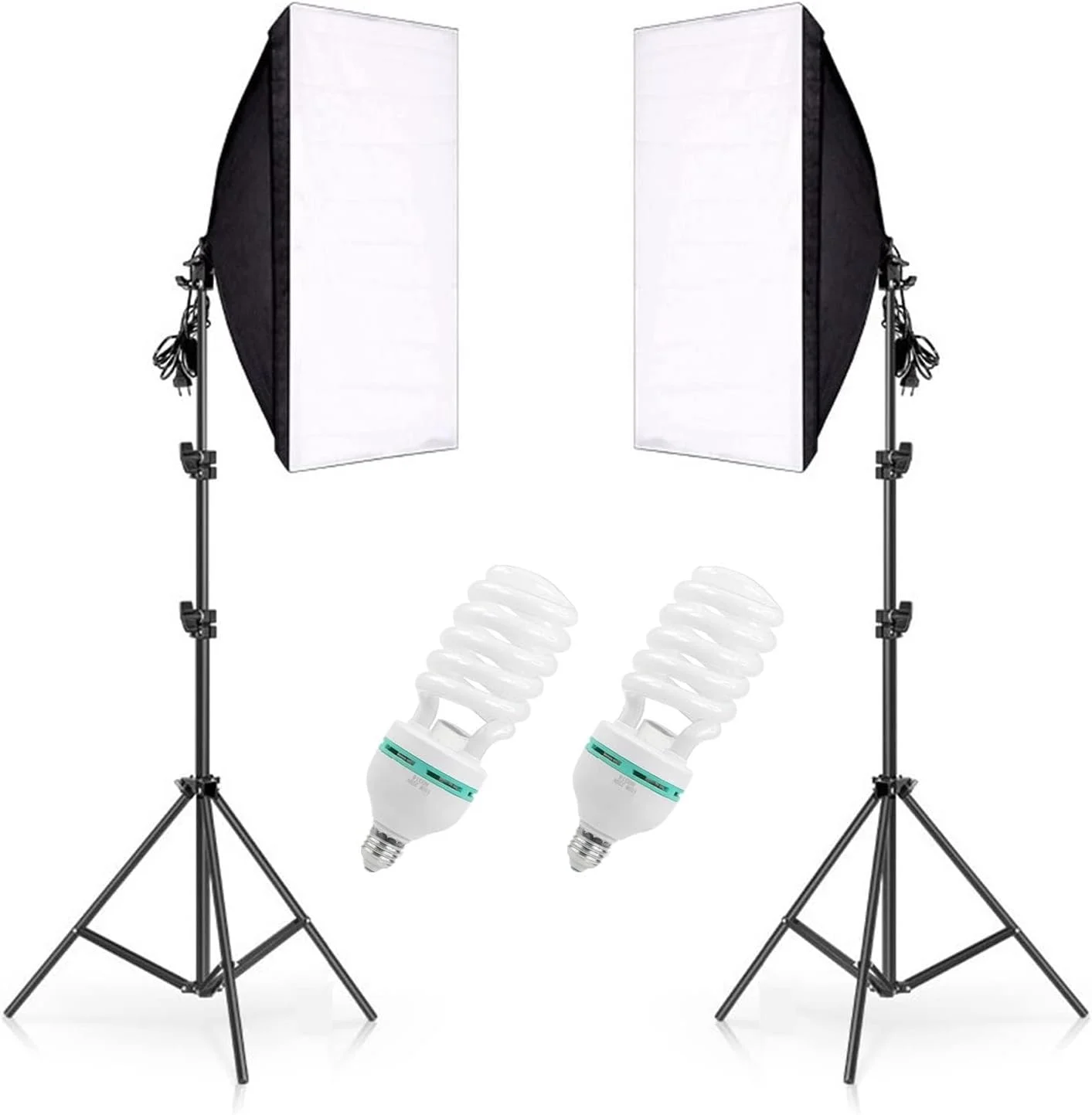 کیت نورپردازی استودیویی عکاسی ای وینر / 2 عدد لامپ 150 وات 5500K E27 / 2 عدد سافت باکس بازتابنده 20x28 اینچ / پایه های قابل تنظیم 79 اینچی / نورپردازی مداوم برای عکاسی پرتره، محصول، مد و فیلم