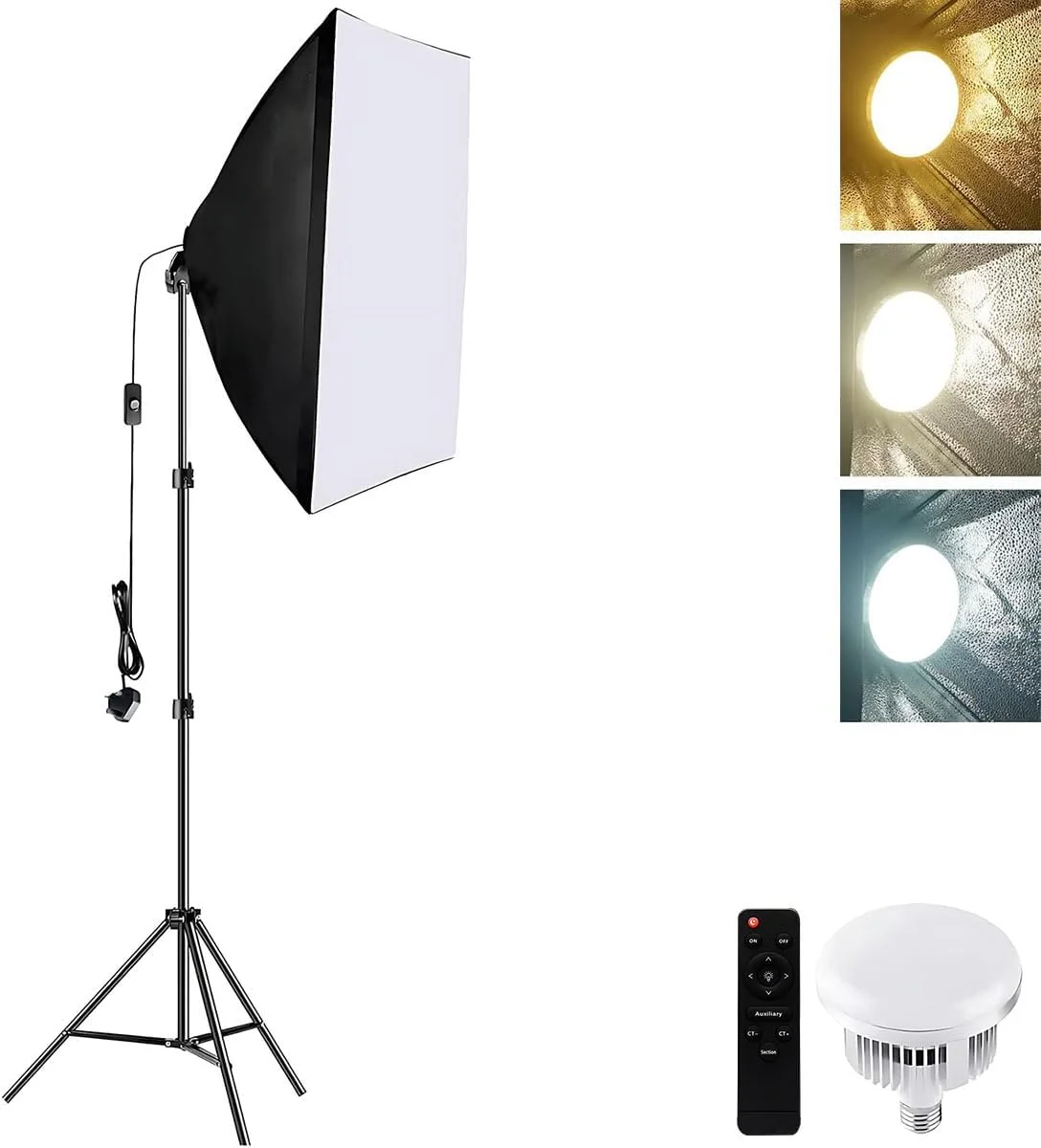 کیت نورپردازی سافت باکس Gluckluz، نورپردازی مداوم عکاسی 50x70 سانتی متر، چراغ های استودیویی عکس با لامپ E27 و کنترل از راه دور برای فیلمبرداری دوربین، ضبط ویدیو، پرتره، پخش زنده
