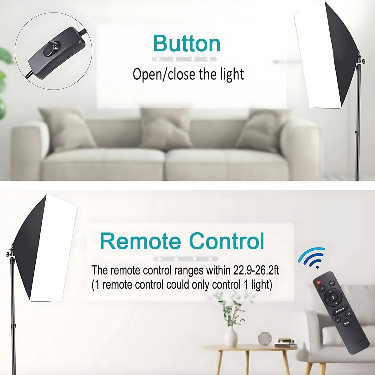 کیت نورپردازی سافت باکس Gluckluz، نورپردازی مداوم عکاسی 50x70 سانتی متر، چراغ های استودیویی عکس با لامپ E27 و کنترل از راه دور برای فیلمبرداری دوربین، ضبط ویدیو، پرتره، پخش زنده