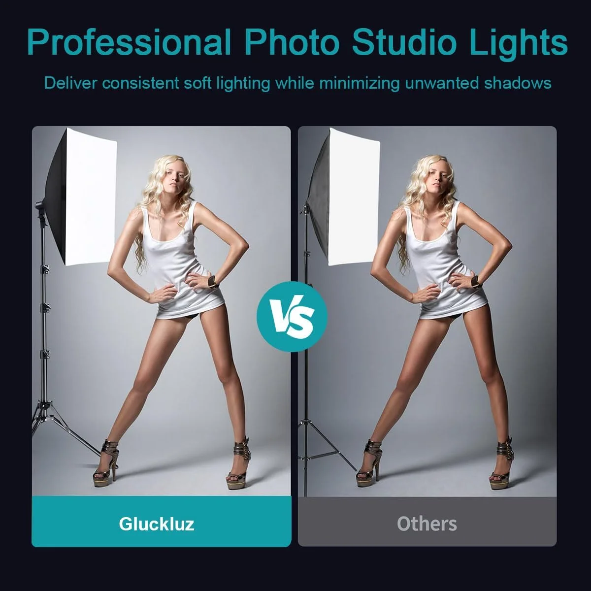 کیت نورپردازی سافت باکس Gluckluz، نورپردازی مداوم عکاسی 50x70 سانتی متر، چراغ های استودیویی عکس با لامپ E27 و کنترل از راه دور برای فیلمبرداری دوربین، ضبط ویدیو، پرتره، پخش زنده