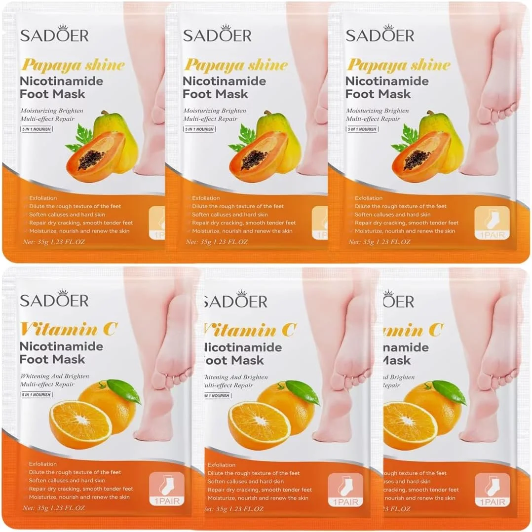 مجموعه ماسک پا مرطوب کننده میمی و بیبی، 6 جفت، 2 طعم پاپایا و ویتامین C نیاسینامید، برای لایه برداری، نرم کردن پینه ها، ترمیم خشکی و زبری پاشنه پا، 6x35 گرم مجموعه ماسک پا مرطوب کننده میمی و بیبی، 6 جفت، 2 طعم پاپایا و ویتامین C نیاسینامید، برای لایه برداری، نرم کردن پینه ها، ترمیم خشکی و زبری پاشنه پا، 6x35 گرم