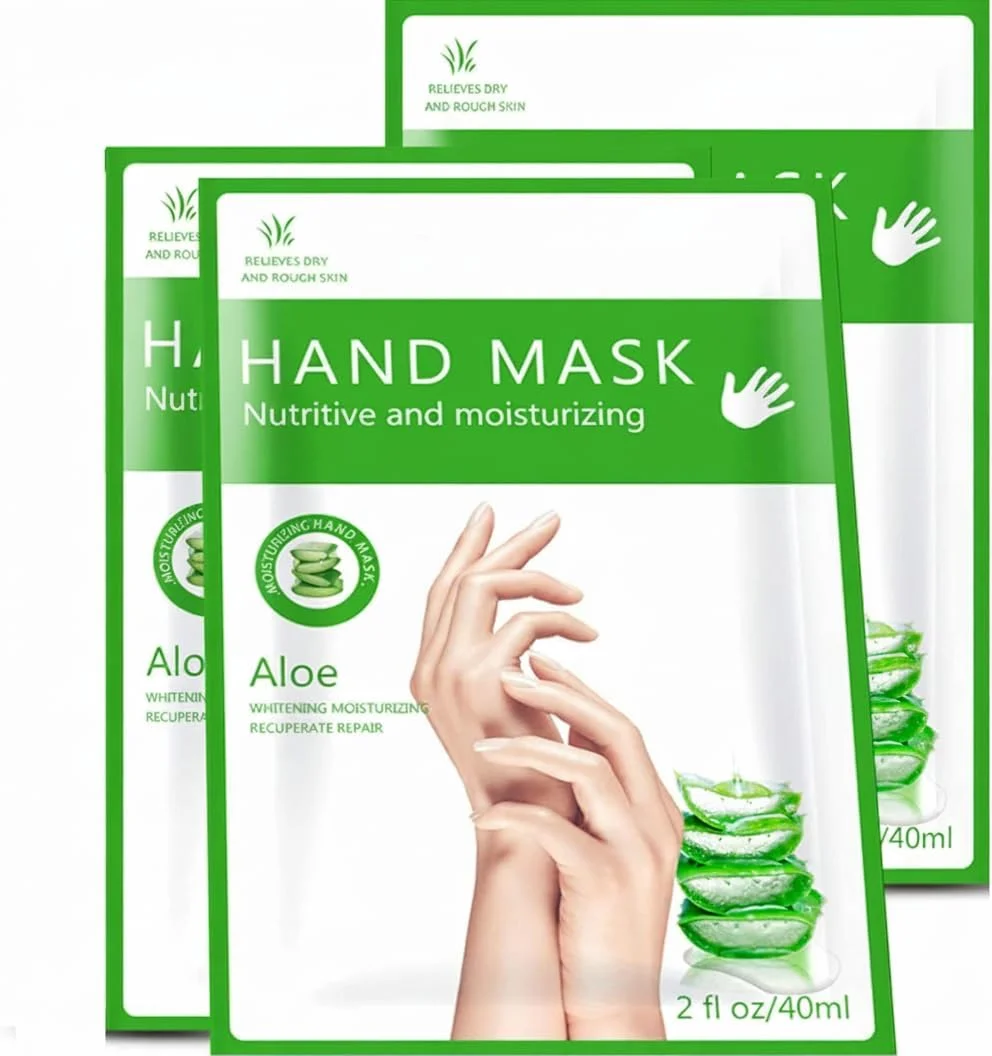دستکش مرطوب کننده دست، 3 عدد ماسک دست برای دست های خشک، عصاره های گیاهی برای دست های خشک، پیر، ترک خورده، ماسک کرم دست تغذیه کننده شدید پوست، سفید کننده و ضد پیری، ترمیم پوست زبر (آلوئه ورا)
