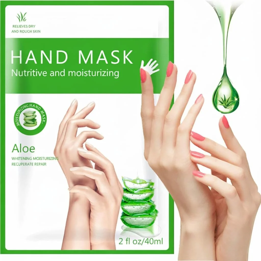 دستکش مرطوب کننده دست، 3 عدد ماسک دست برای دست های خشک، عصاره های گیاهی برای دست های خشک، پیر، ترک خورده، ماسک کرم دست تغذیه کننده شدید پوست، سفید کننده و ضد پیری، ترمیم پوست زبر (آلوئه ورا)