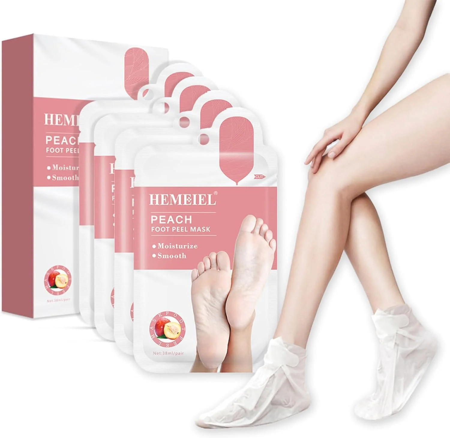 ماسک لایه بردار پا، بسته 4 عددی جوراب ماسک مرطوب کننده پا، از بین برنده پینه برای پاشنه های ترک خورده و پوست سفت، درمان لایه برداری عمیق پا، آبرسانی و نرم کننده پاهای خشک، بازگرداندن پوست صاف و سالم