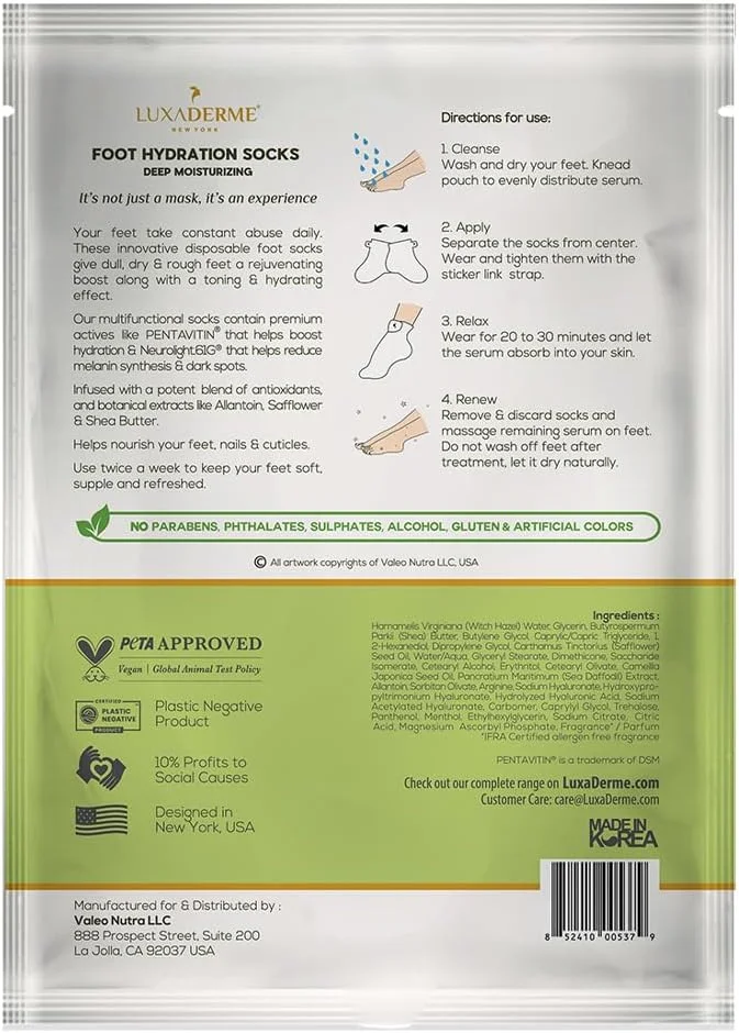 جوراب های آبرسان عمقی پا LuxaDerme - برای ایجاد طراوت و شادابی در پاهای کدر، خشک و زبر. نرم کننده ناخن ها و کوتیکول ها. حاوی شی باتر، آلوئه ورا و آویشن. جوراب های اسپا. 15 میلی لیتر (بسته 2 عددی) جوراب های آبرسان عمقی پا LuxaDerme - برای ایجاد طراوت و شادابی در پاهای کدر، خشک و زبر. نرم کننده ناخن ها و کوتیکول ها. حاوی شی باتر، آلوئه ورا و آویشن. جوراب های اسپا. 15 میلی لیتر (بسته 2 عددی)