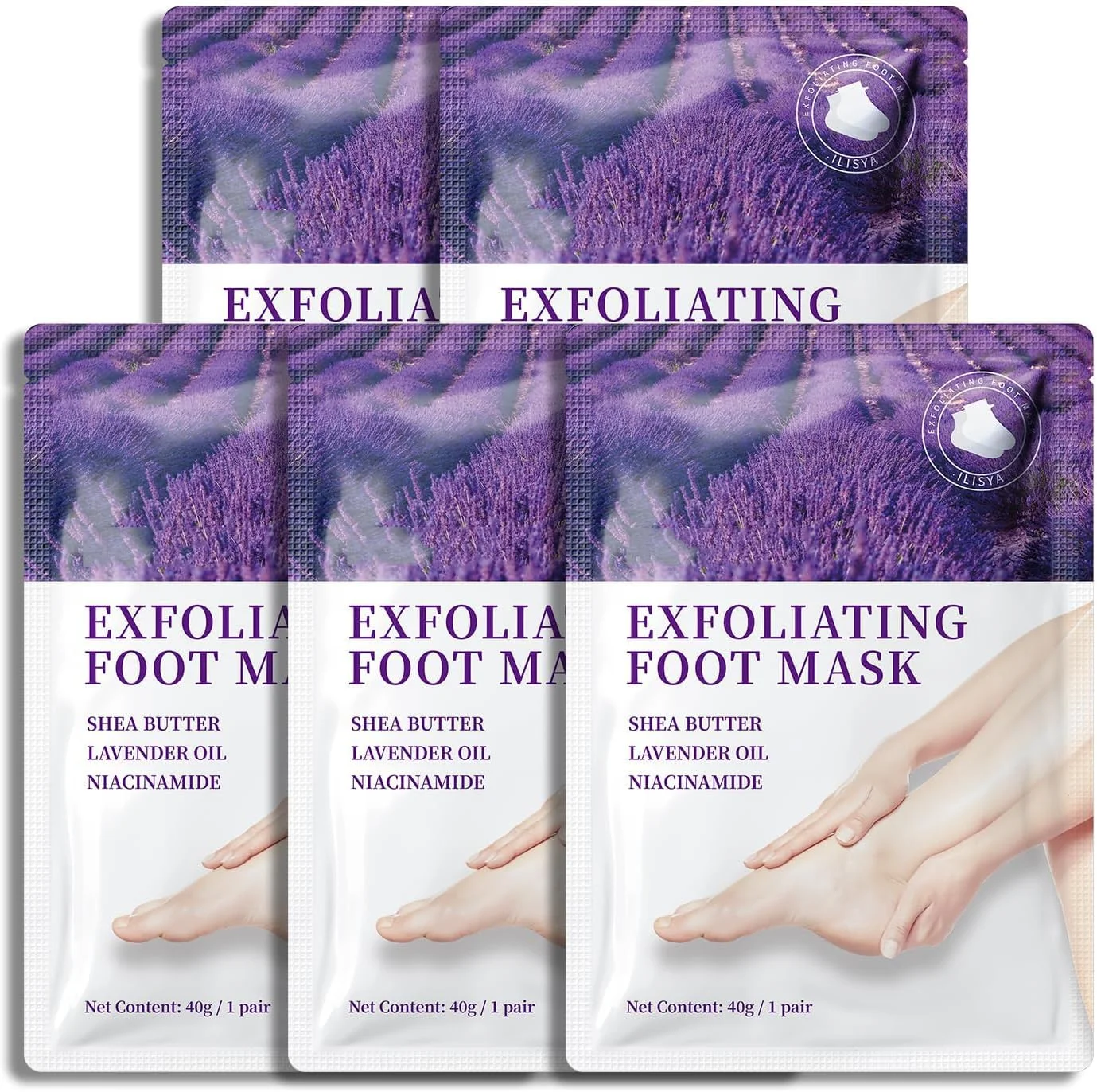 ۵ جفت ماسک لایه بردار پا، ماسک لایه بردار پا با رایحه اسطوخودوس برای پاهای خشک، زبر و ترک خورده، جوراب ماسک پا برای نرمی پوست و از بین بردن پوست مرده، پینه و ترک پاشنه پا