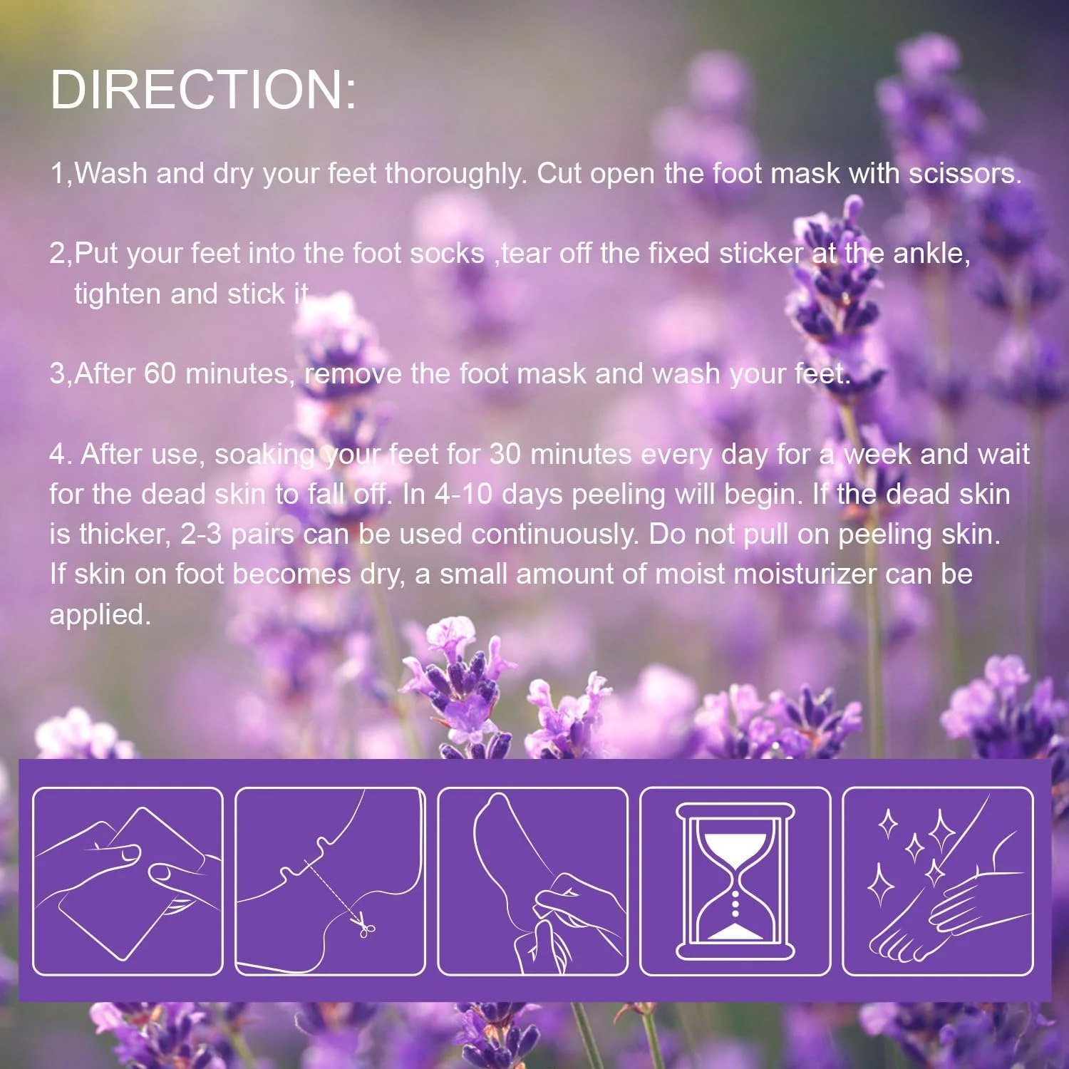 ۵ جفت ماسک لایه بردار پا، ماسک لایه بردار پا با رایحه اسطوخودوس برای پاهای خشک، زبر و ترک خورده، جوراب ماسک پا برای نرمی پوست و از بین بردن پوست مرده، پینه و ترک پاشنه پا