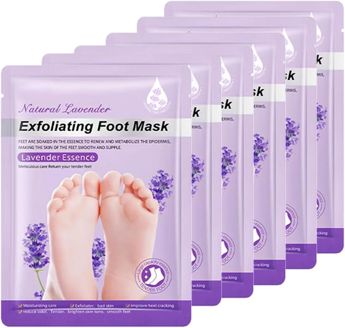 ماسک لایه بردار پا، 6 عددی با رایحه اسطوخودوس، ماسک لایه بردار پا برای آقایان و بانوان، از بین برنده پوست مرده و پینه، درمان اسپا پا برای داشتن پاهایی نرم و لطیف - محلول مراقبت از پا ایمن و طبیعی