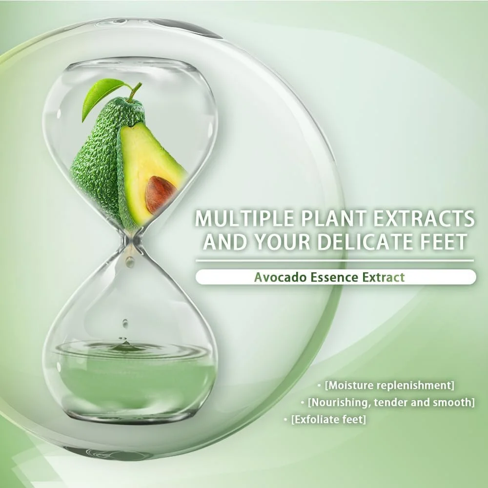 ۵ جفت ماسک لایه بردار پا، ماسک پا آووکادو برای پاهای خشک، زبر و ترک خورده، ترمیم پاشنه های زبر، لمس نرم و لطیف کودکانه، ست هدیه مراقبت از پا مرطوب کننده
