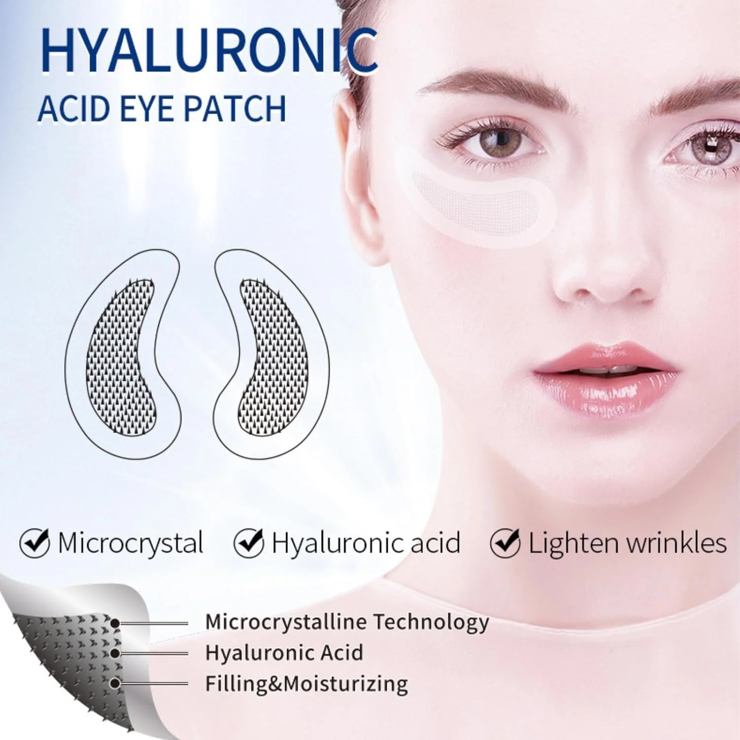 پچ های میکرونیدل حل شونده دور چشم، پچ های نانو هیالورونیک برای پف و چروک زیر چشم، پچ های ماسک صورت میکروگلو برای آبرسانی و تسکین
