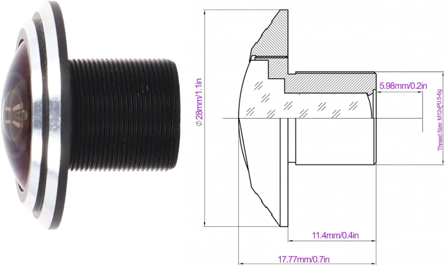 لنز چشم‌ماهی آلیاژ آلومینیوم 5 مگاپیکسلی با وضوح بالا، فاصله کانونی 1.8 میلی‌متری و دیافراگم ثابت برای دوربین مداربسته