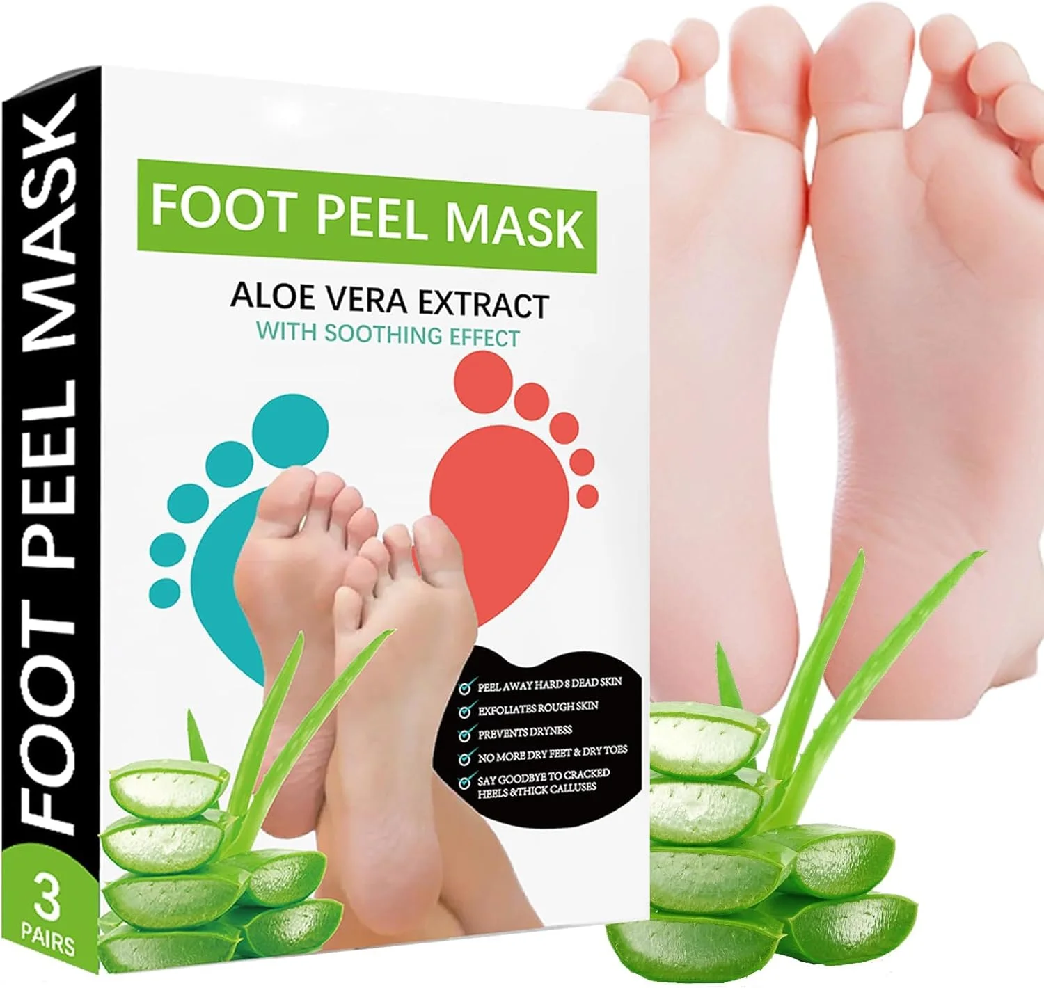 ماسک لایه بردار پا KASTWAVE، بسته 3 عددی، ماسک مرطوب کننده پا، لایه برداری پوست مرده و از بین برنده پینه، ساخته شده با عصاره آلوئه ورا، ماسک لایه بردار پا برای داشتن پاهایی نرم و لطیف مانند پای کودک، مناسب برای خانم ها و آقایان