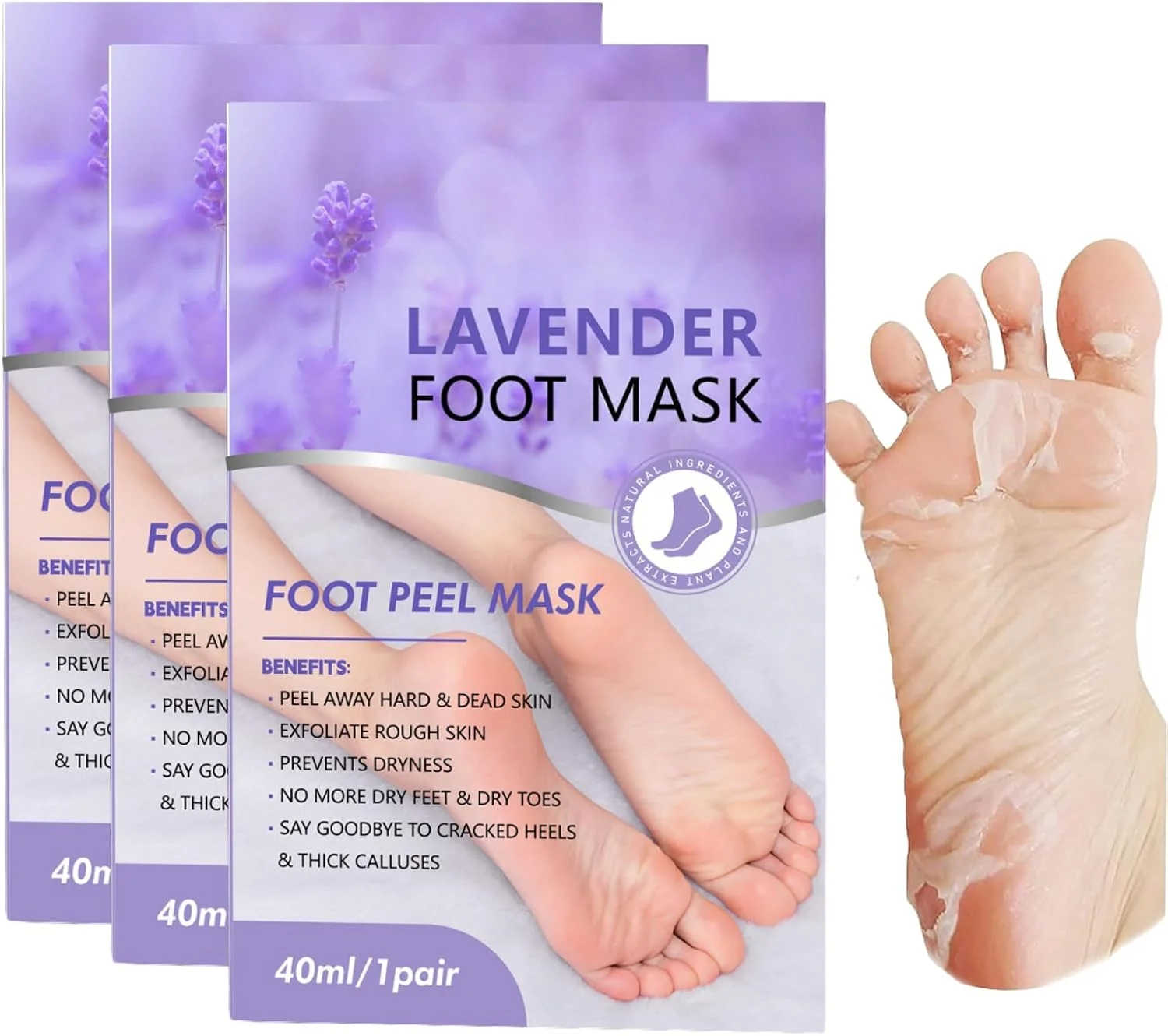 ماسک لایه بردار پا KASTWAVE برای پوست های سفت، از بین برنده پینه برای پاهای زبر، ترک خورده و خشک، حذف پوست مرده، ماسک لایه بردار پا برای داشتن پاهایی نرم مانند پای کودک، تجربه اسپا در خانه و ایده های هدیه، با رایحه اسطوخودوس