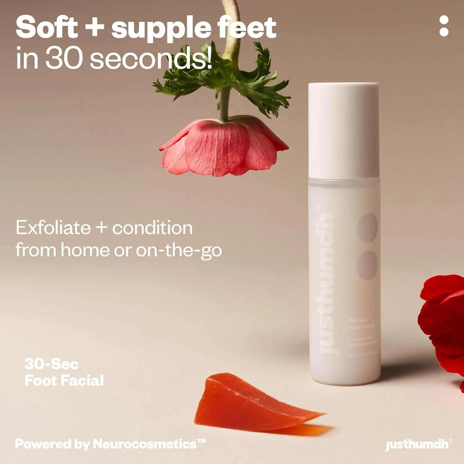 اسپری لایه بردار فوری پا Justhuman 30 ثانیه ای | از بین بردن پوست مرده | لایه برداری فوری، آبرسانی تسکین دهنده | لایه بردار پوست مرده پدیکور | درمان پا شبیه اسپا | غیر سمی و پاک