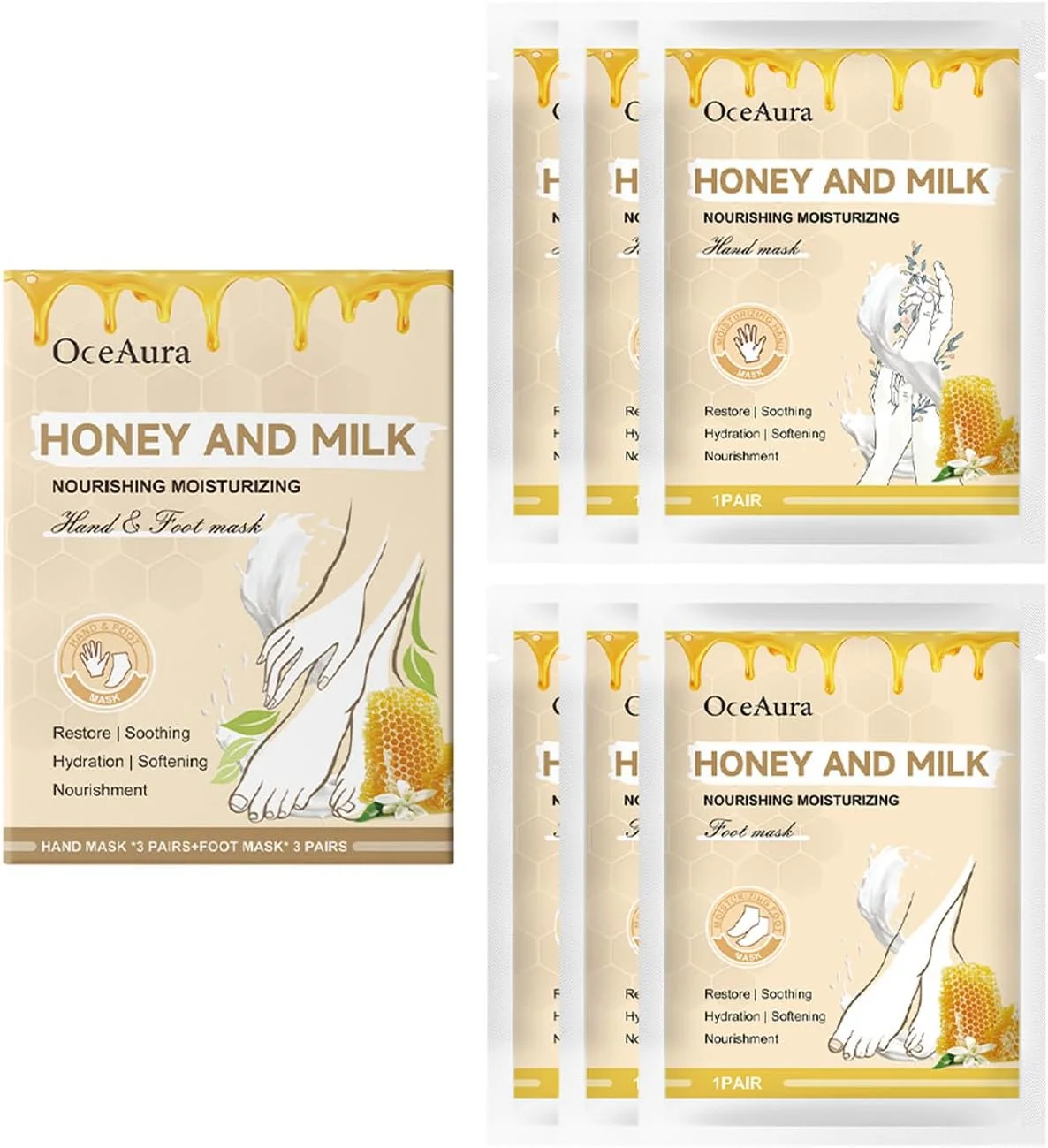 مجموعه ماسک دست و پا با عصاره عسل و شیر، 6 عددی برای داشتن دست و پاهایی نرم و لطیف