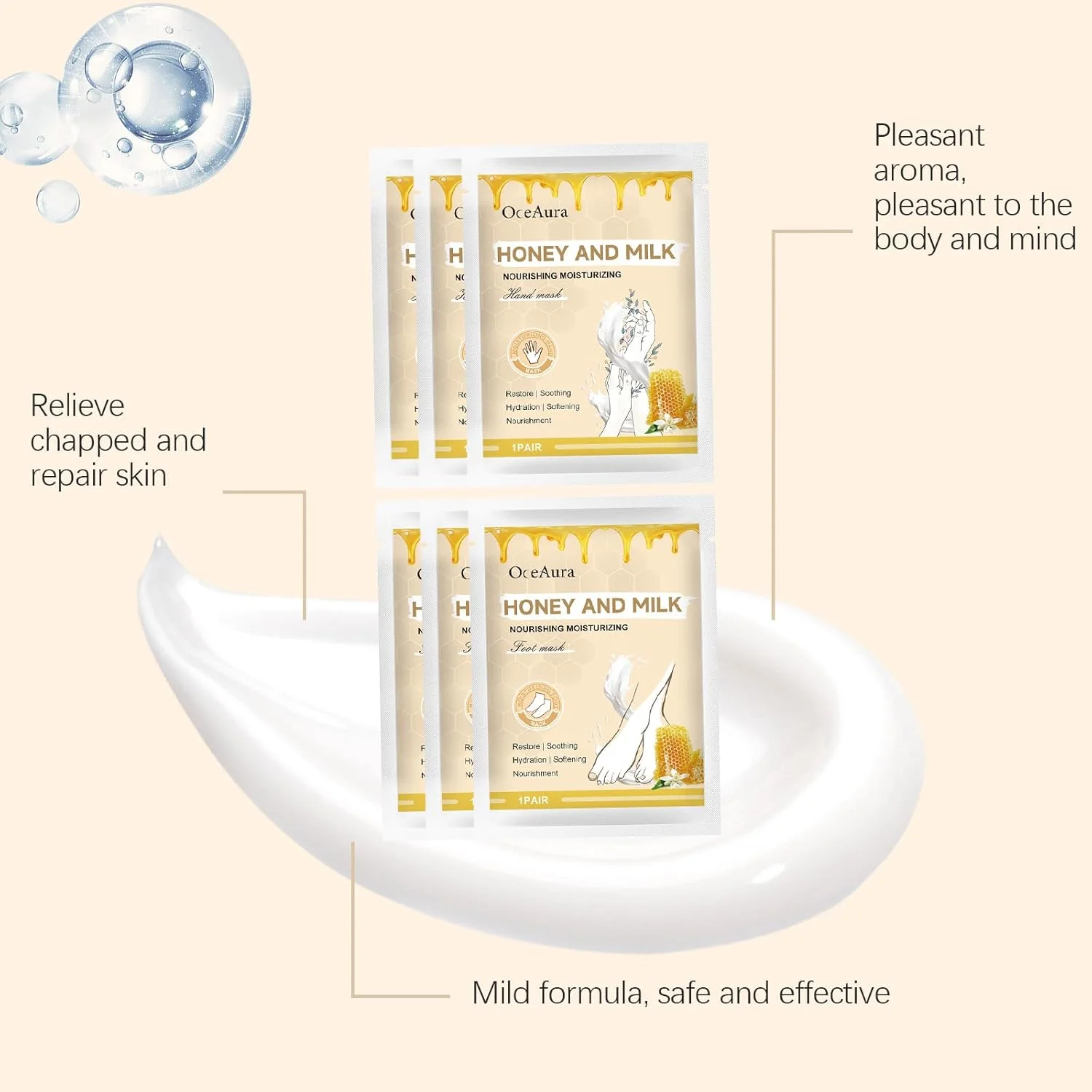 مجموعه ماسک دست و پا با عصاره عسل و شیر، 6 عددی برای داشتن دست و پاهایی نرم و لطیف