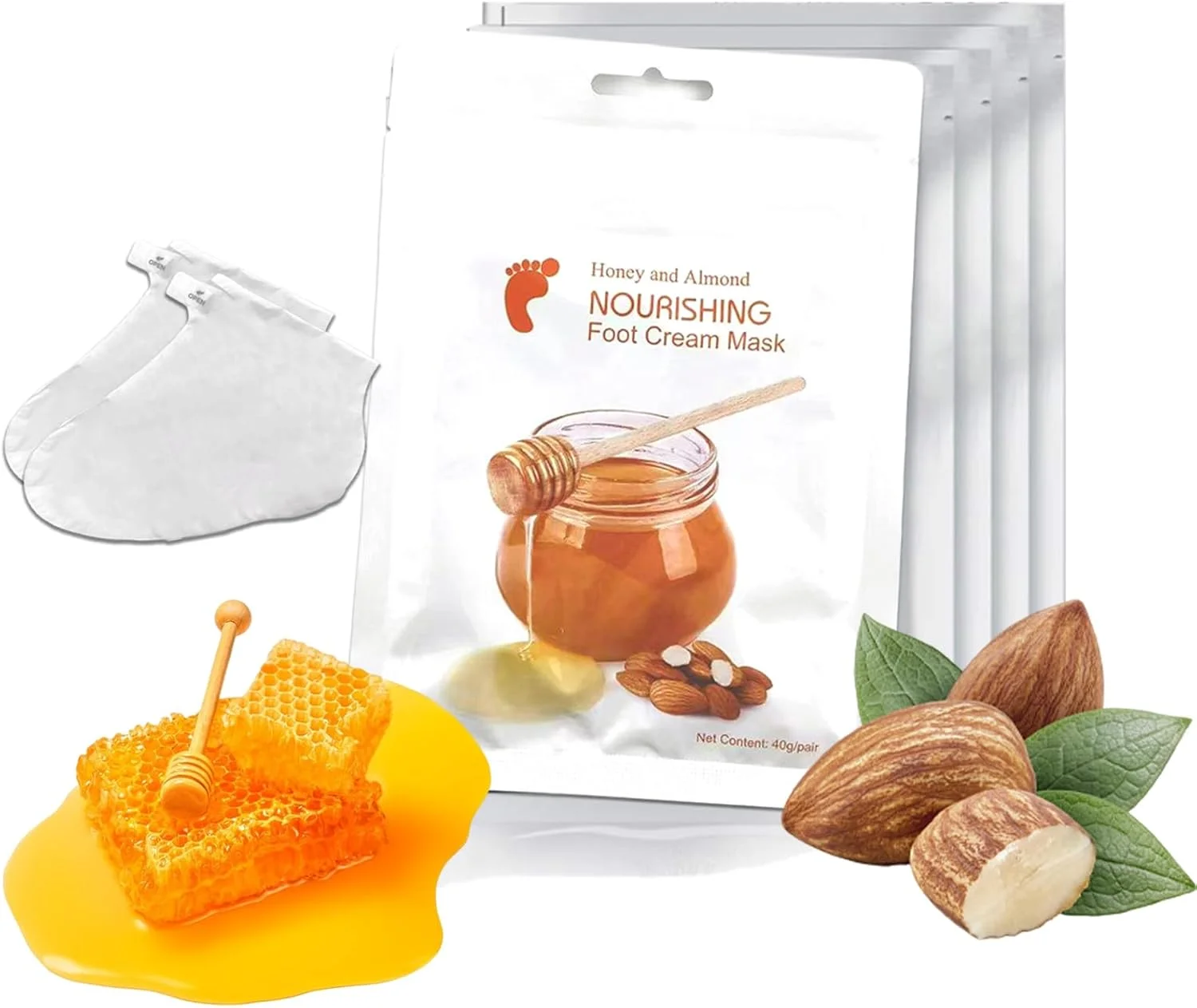 ماسک پا 5 عددی و ماسک دست مرطوب کننده 5 جفتی، حاوی عصاره عسل و بادام، ترمیم کننده و مناسب پوست های خشک و ترک خورده Elitzia مدل ETMM03