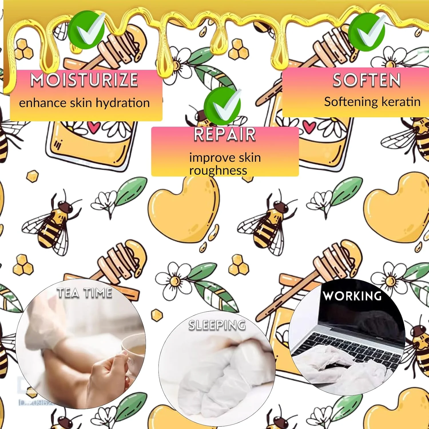 ماسک پا 5 عددی و ماسک دست مرطوب کننده 5 جفتی، حاوی عصاره عسل و بادام، ترمیم کننده و مناسب پوست های خشک و ترک خورده Elitzia مدل ETMM03