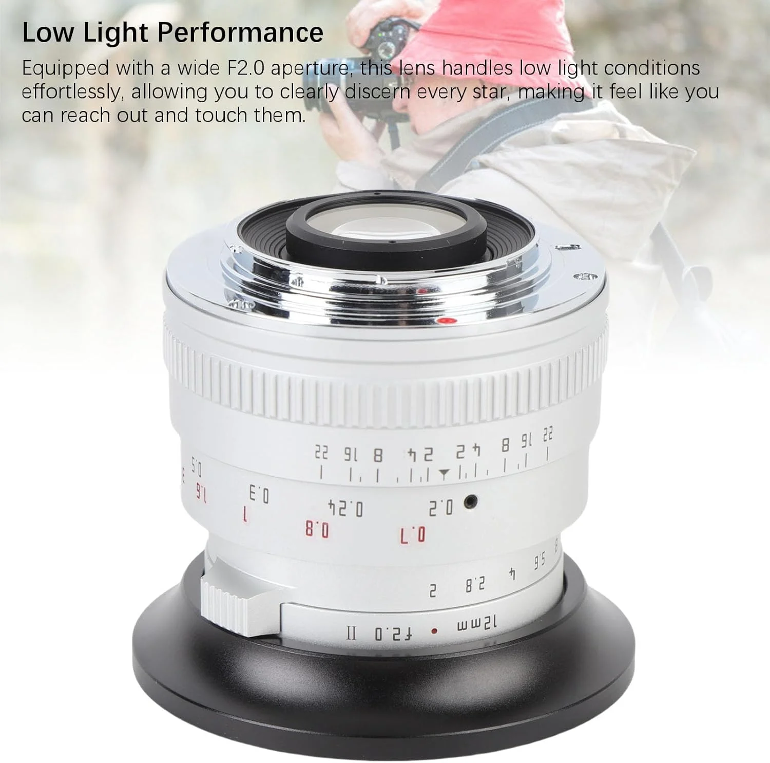 لنز 12 میلیمتری F2.0 با دیافراگم بزرگ و پوشش ضد انعکاس برای GF8 GH5 GH6 (نقرهای) لنز 12 میلیمتری F2.0 با دیافراگم بزرگ و پوشش ضد انعکاس برای GF8 GH5 GH6 (نقرهای)