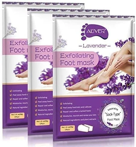 ماسک لایه بردار پا Aliver برای پاهای خشک و ترک خورده، بسته 3 عددی، لایه بردار پوست مرده پا، مراقبت از پا برای زنان و مردان، پاهای خود را در 7 روز نرم کنید، اسطوخودوس