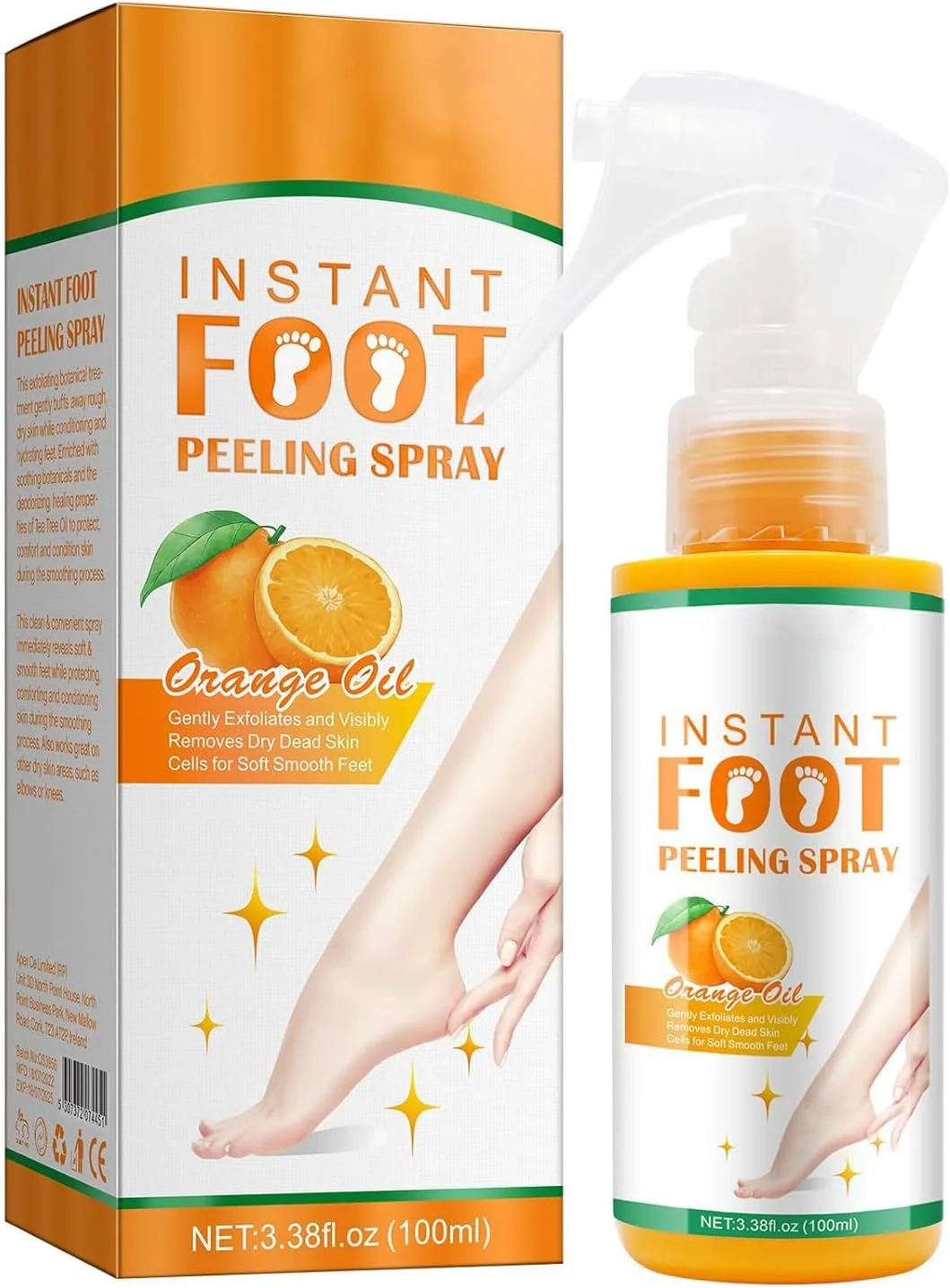 اسپری روغن لایه بردار پا - اسپری لایه بردار پا برای از بین بردن پوست مرده، لایه بردار پوست پدیکور برای پاشنه های ترک خورده و زبر، پوست خشک انگشتان پا و پینه ها، از بین بردن سریع پوست مرده (پرتقالی)