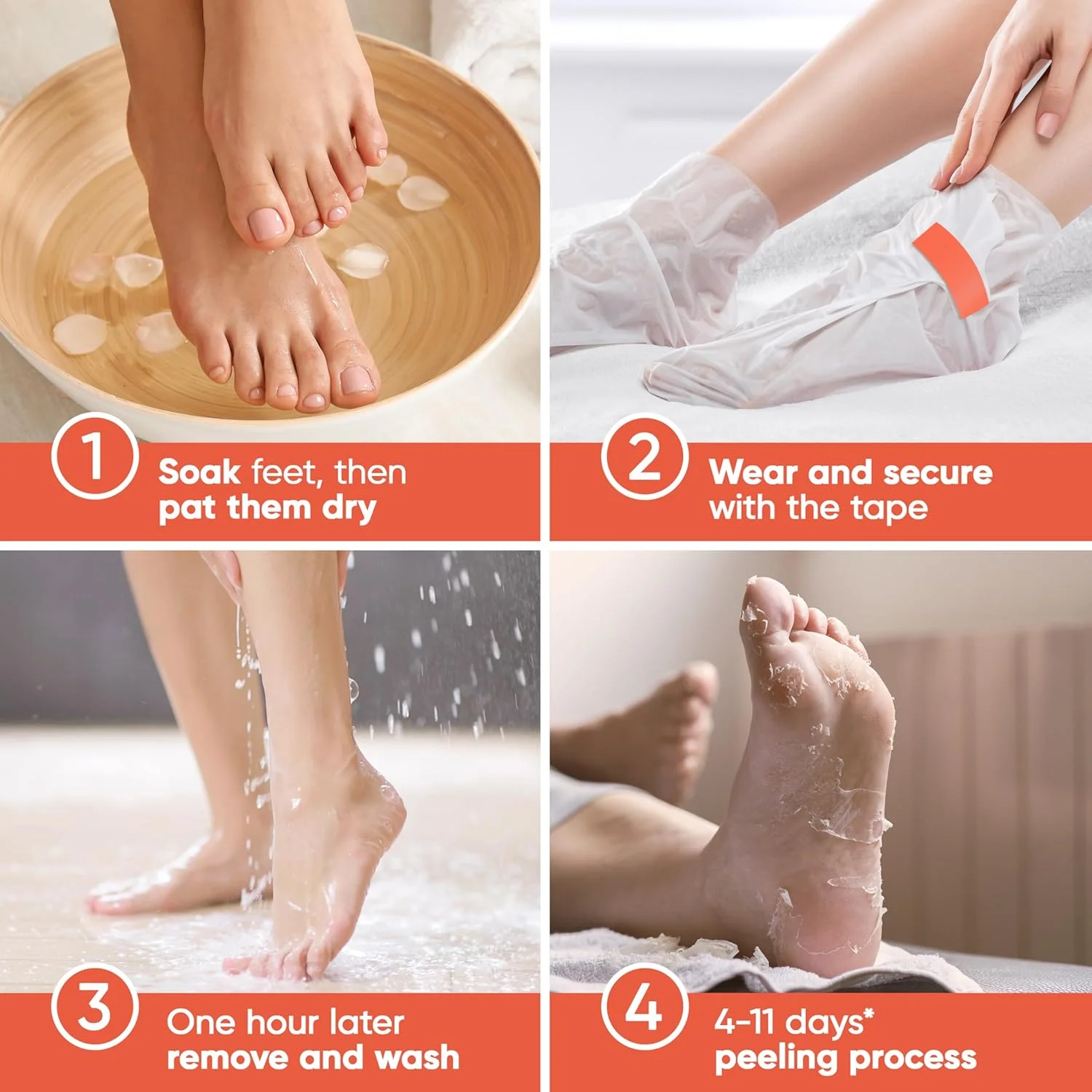 ماسک لایه بردار پا - ماسک پا برای داشتن پوست نرم کودکانه - از بین بردن پوست مرده، خشکی، ترک خوردگی پا و پینه، اسپا پا، ساخته شده با عصاره آلوئه ورا برای زنان و مردان (2 جفت هلو)