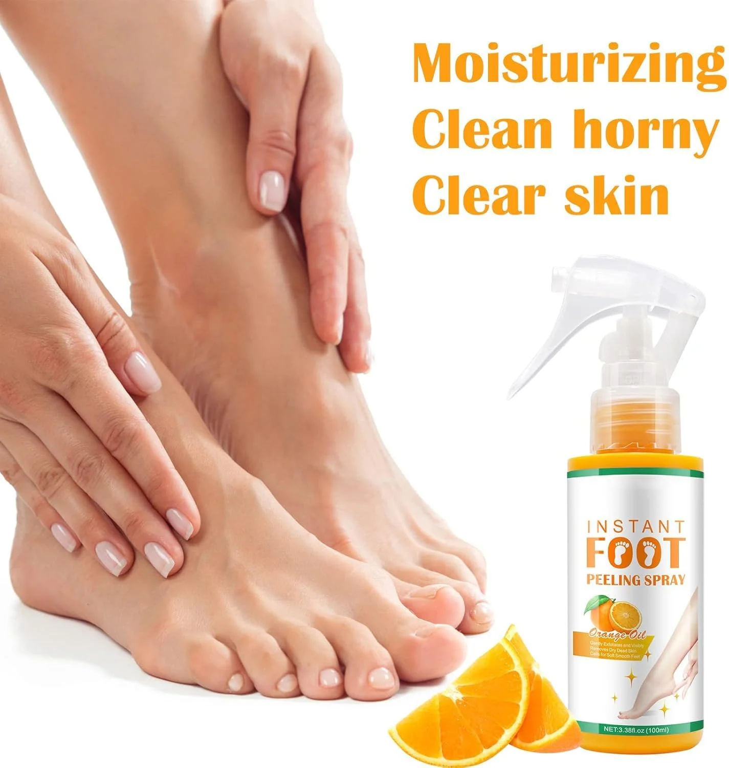 اسپری روغن لایه بردار پا - اسپری لایه بردار پا برای از بین بردن پوست مرده، لایه بردار پوست پدیکور برای پاشنه های ترک خورده و زبر، پوست خشک انگشتان پا و پینه ها، از بین بردن سریع پوست مرده (پرتقالی)