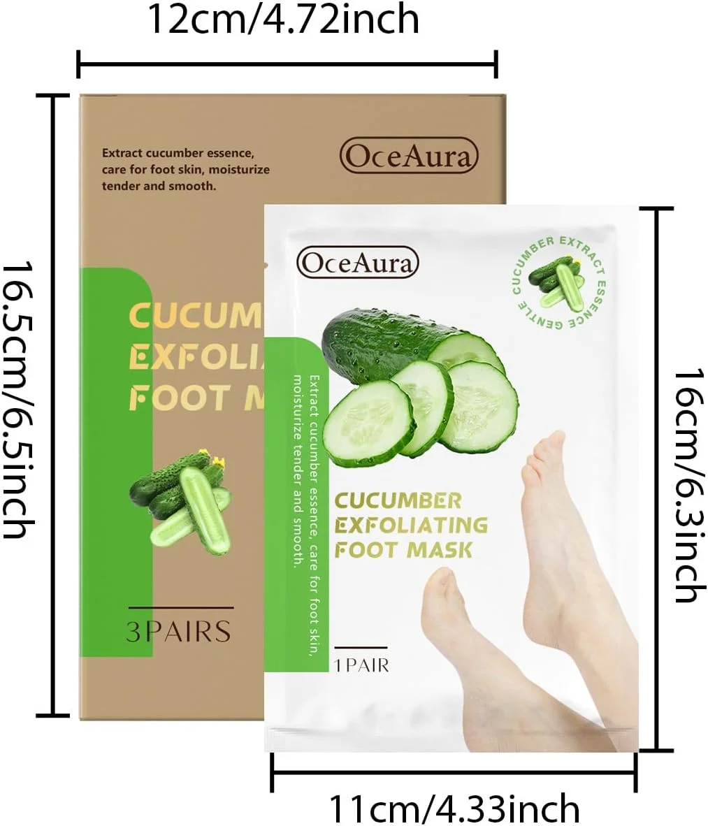 ماسک لایه بردار پا برای داشتن پاهایی نرم و لطیف | درمان مرطوب کننده قوی با عصاره خیار | استفاده آسان در خانه 丨 3 جفت ماسک لایه بردار پا برای داشتن پاهایی نرم و لطیف | درمان مرطوب کننده قوی با عصاره خیار | استفاده آسان در خانه 丨 3 جفت