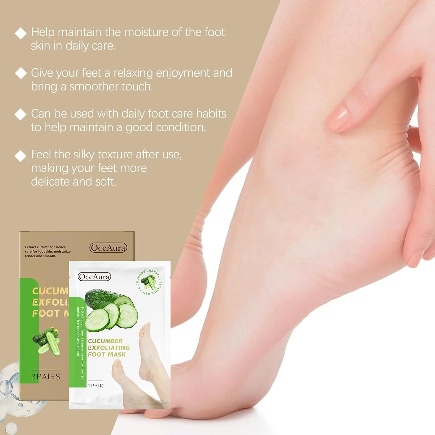 ماسک لایه بردار پا برای داشتن پاهایی نرم و لطیف | درمان مرطوب کننده قوی با عصاره خیار | استفاده آسان در خانه 丨 3 جفت ماسک لایه بردار پا برای داشتن پاهایی نرم و لطیف | درمان مرطوب کننده قوی با عصاره خیار | استفاده آسان در خانه 丨 3 جفت