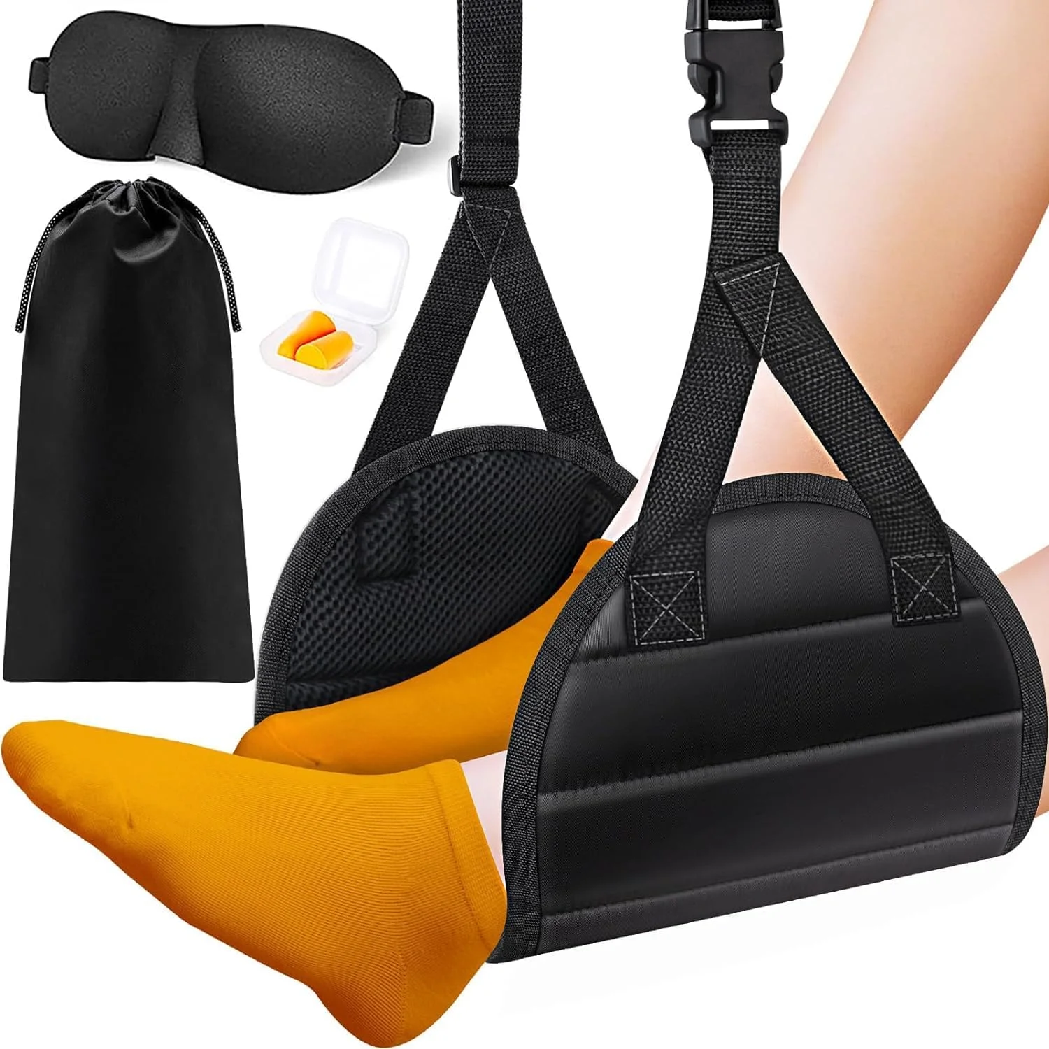 زیرپایی هواپیما، زیرپایی قابل تنظیم برای زیر میز کار، ملزومات سفر با چشم بند و گوش گیر، زیرپایی میز برای استراحت پا (1 ست)