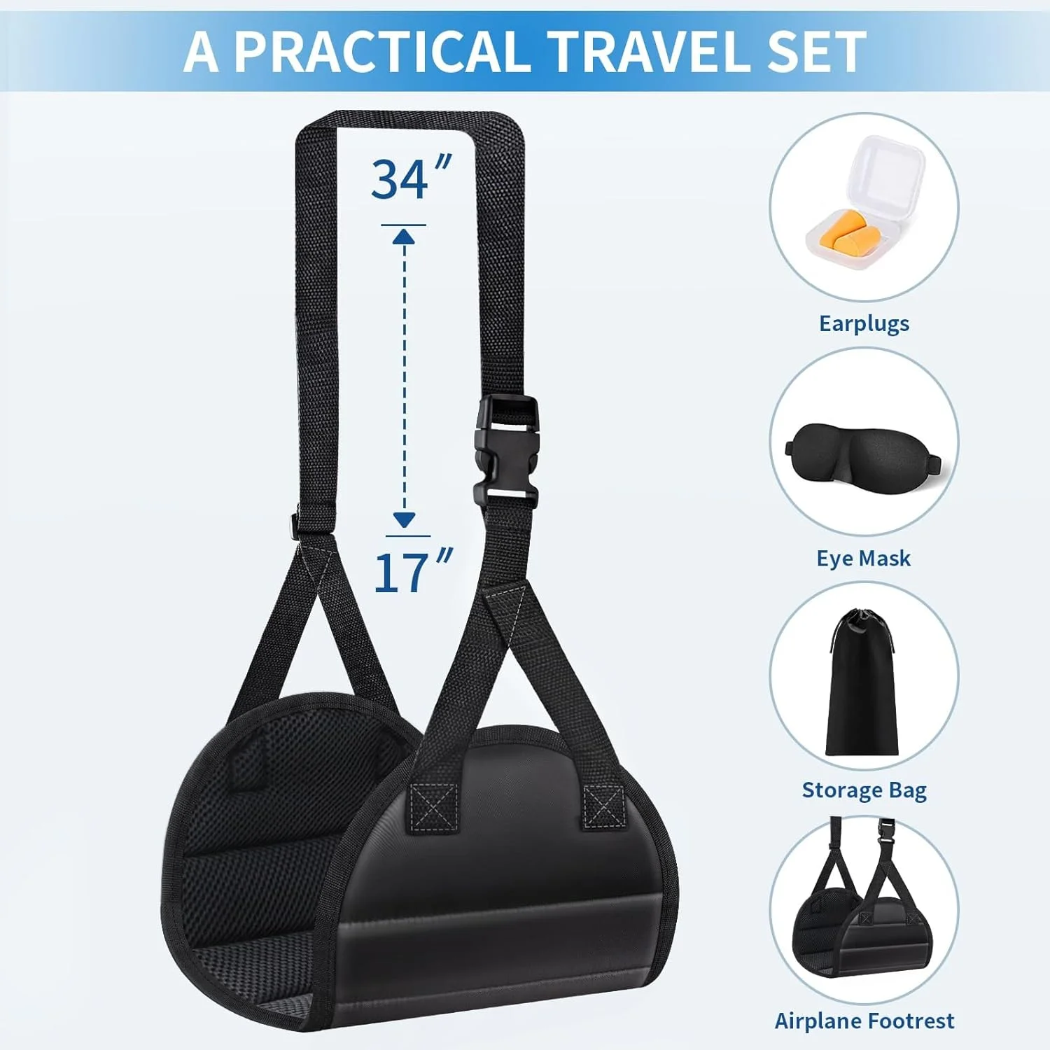زیرپایی هواپیما، زیرپایی قابل تنظیم برای زیر میز کار، ملزومات سفر با چشم بند و گوش گیر، زیرپایی میز برای استراحت پا (1 ست)