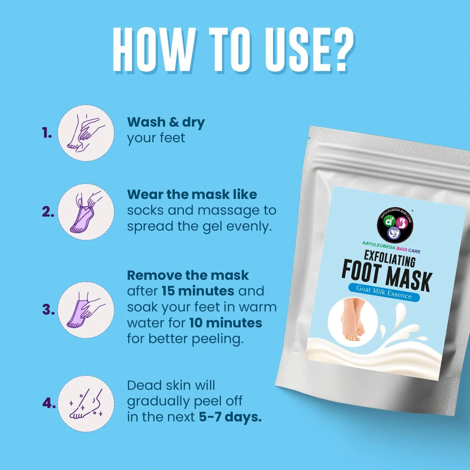 ماسک لایه بردار پا با عصاره شیر بز ABC برای پاهای خشک و ترک خورده، ترمیم کننده پاشنه پا و از بین برنده پوست های مرده و خشک، دستکش های اسپا برای پاهایی نرم و لطیف، مناسب برای آقایان و بانوان