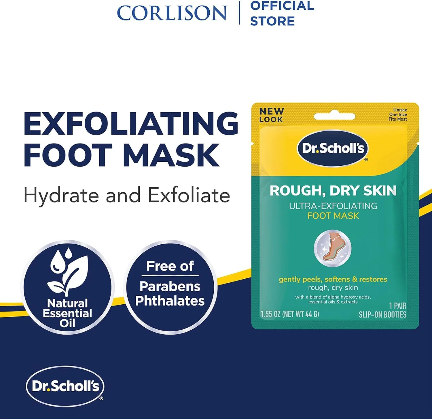 ماسک لایه بردار فوق العاده پا دکتر شولز، لایه برداری و نرم کننده ملایم، 1 جفت ماسک پا جورابی لغزنده 44 گرم