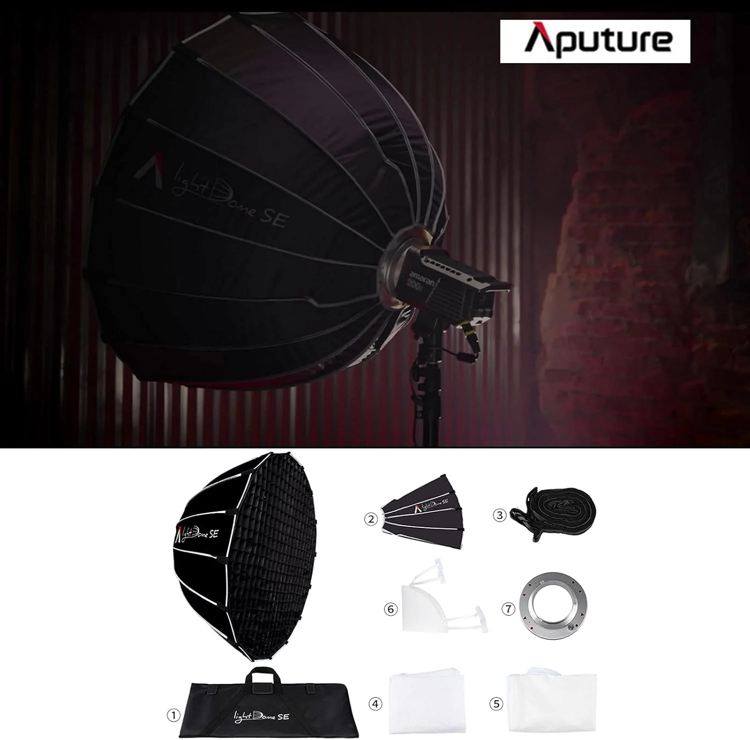 نرم باکس فلاش دیفیوزر قابل حمل Aputure Light Dome SE 85cm برای Amaran 100D/X 200D/X 600DPro 300D II 300X 120D II با مانت Bowens برای نور LED